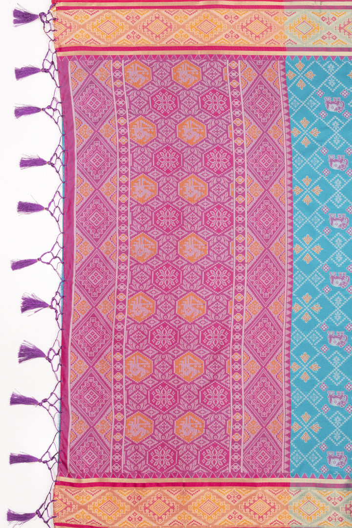 Mimosa Women's Woven Design Patola Style Art Silk Saree With Blouse Piece : SA00001630SFFREE