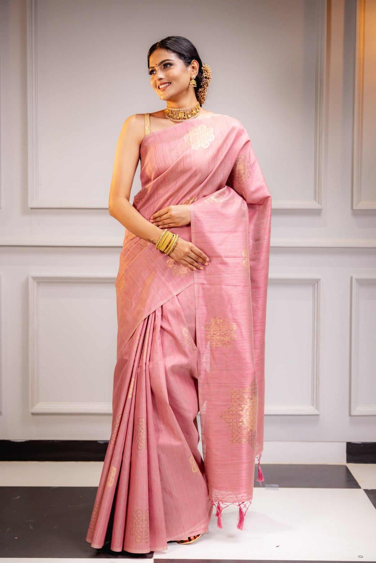 Mimosa Women's Woven Design Bishnupuri Style Art Silk Saree With Blouse Piece : SA00001665PNKFREE