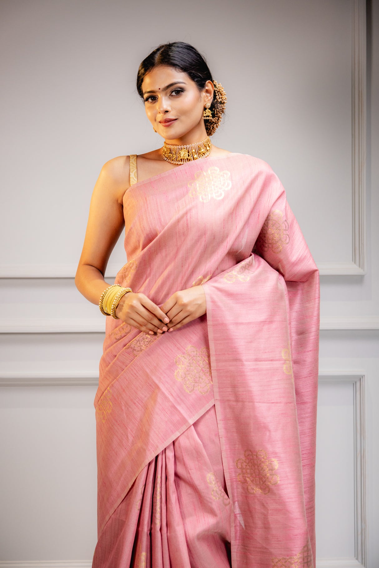 Mimosa Women's Woven Design Bishnupuri Style Art Silk Saree With Blouse Piece : SA00001665PNKFREE