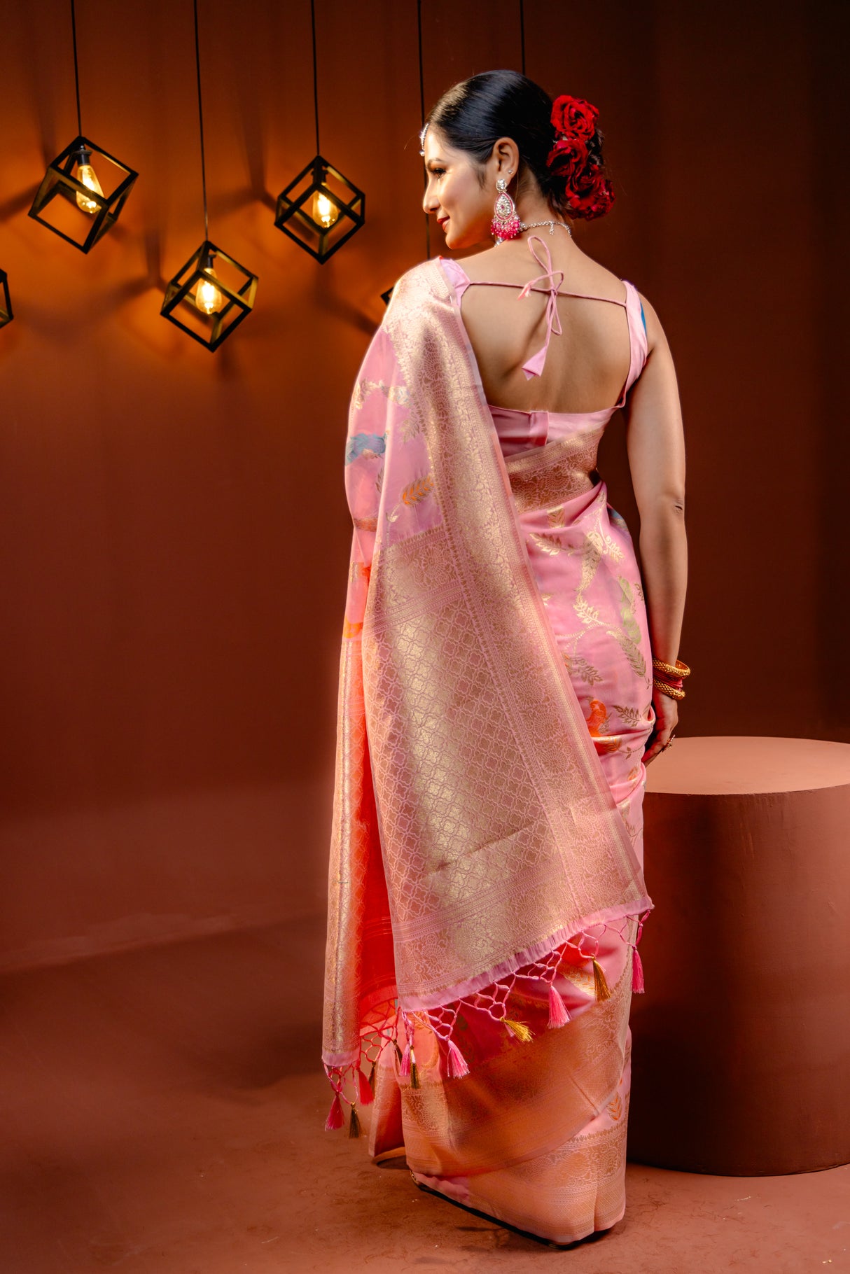 Mimosa Women's Woven Design Banarasi Style Art Silk Saree With Blouse Piece : SA00001769PNKFREE