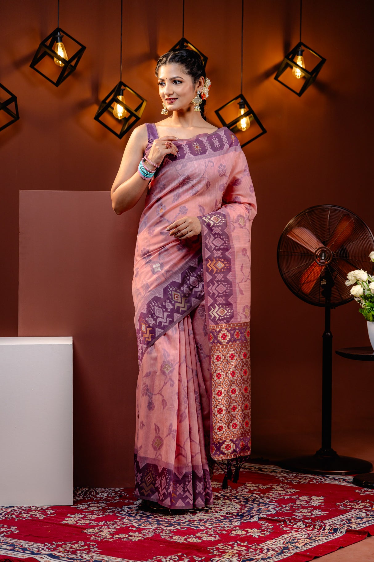 Mimosa Women's Woven Design ikat Style Art Silk Saree With Blouse Piece : SA00001793PNKFREE