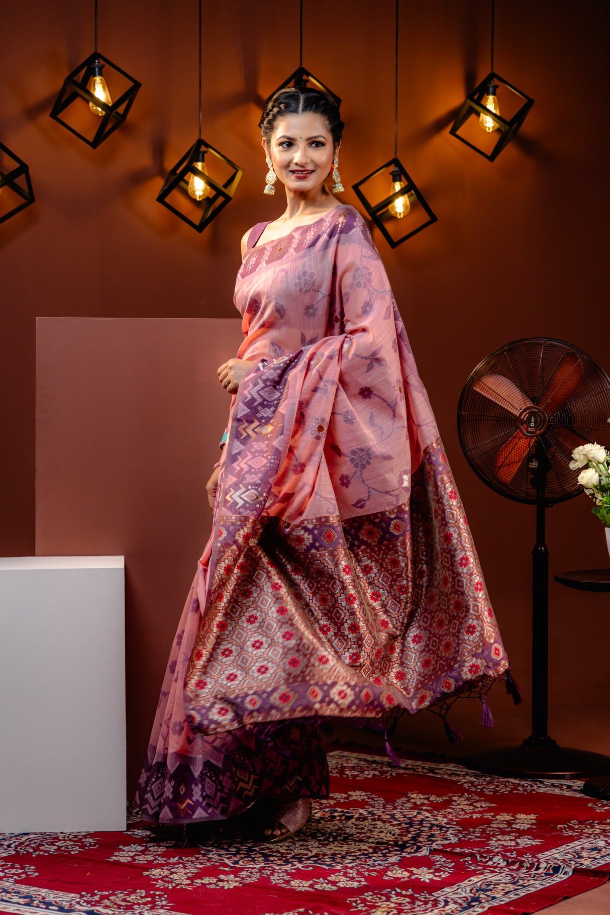 Mimosa Women's Woven Design ikat Style Art Silk Saree With Blouse Piece : SA00001793PNKFREE