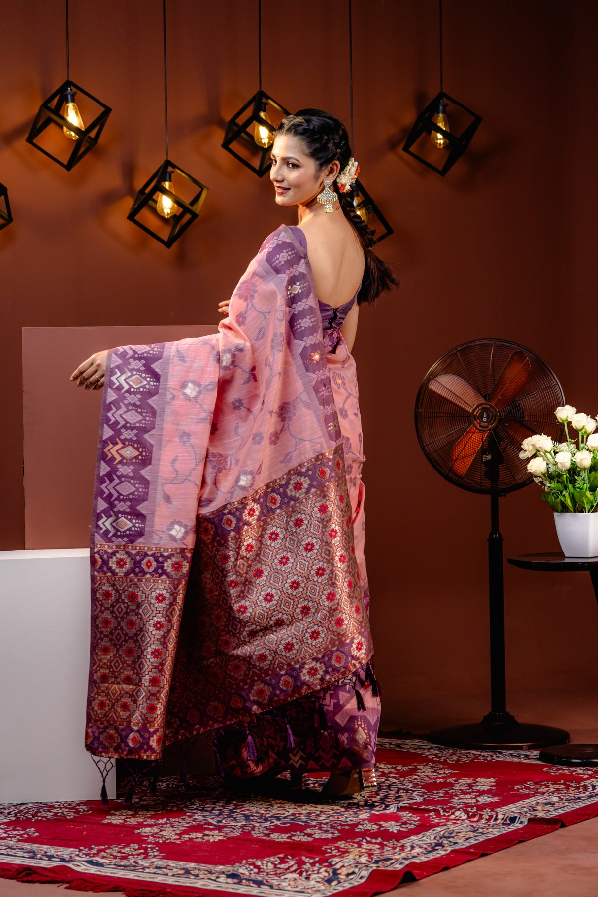 Mimosa Women's Woven Design ikat Style Art Silk Saree With Blouse Piece : SA00001793PNKFREE