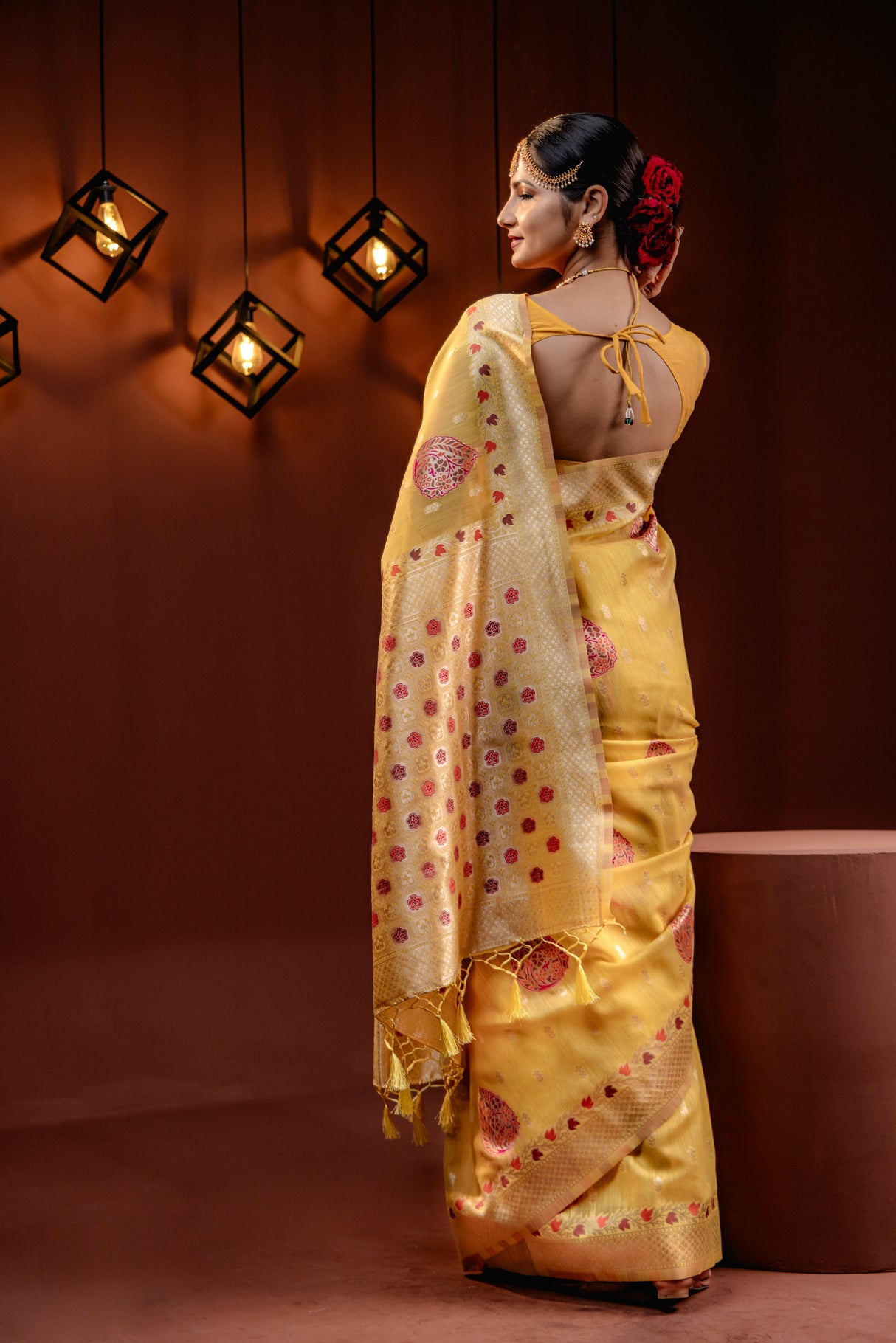 Mimosa Women's Woven Design Banarasi Style Art Silk Saree With Blouse Piece : SA00001794YLWFREE