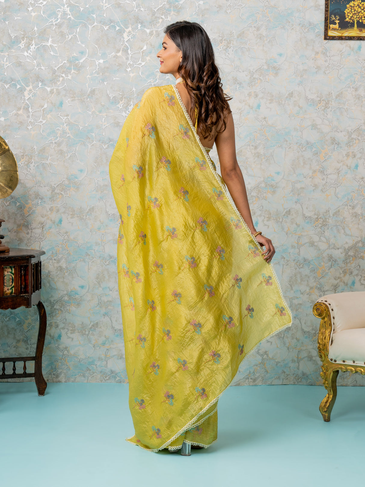 Mimosa Women's Woven Design Banarasi Style Tissue Crush Saree With Blouse Piece : SA00001884GDFREE