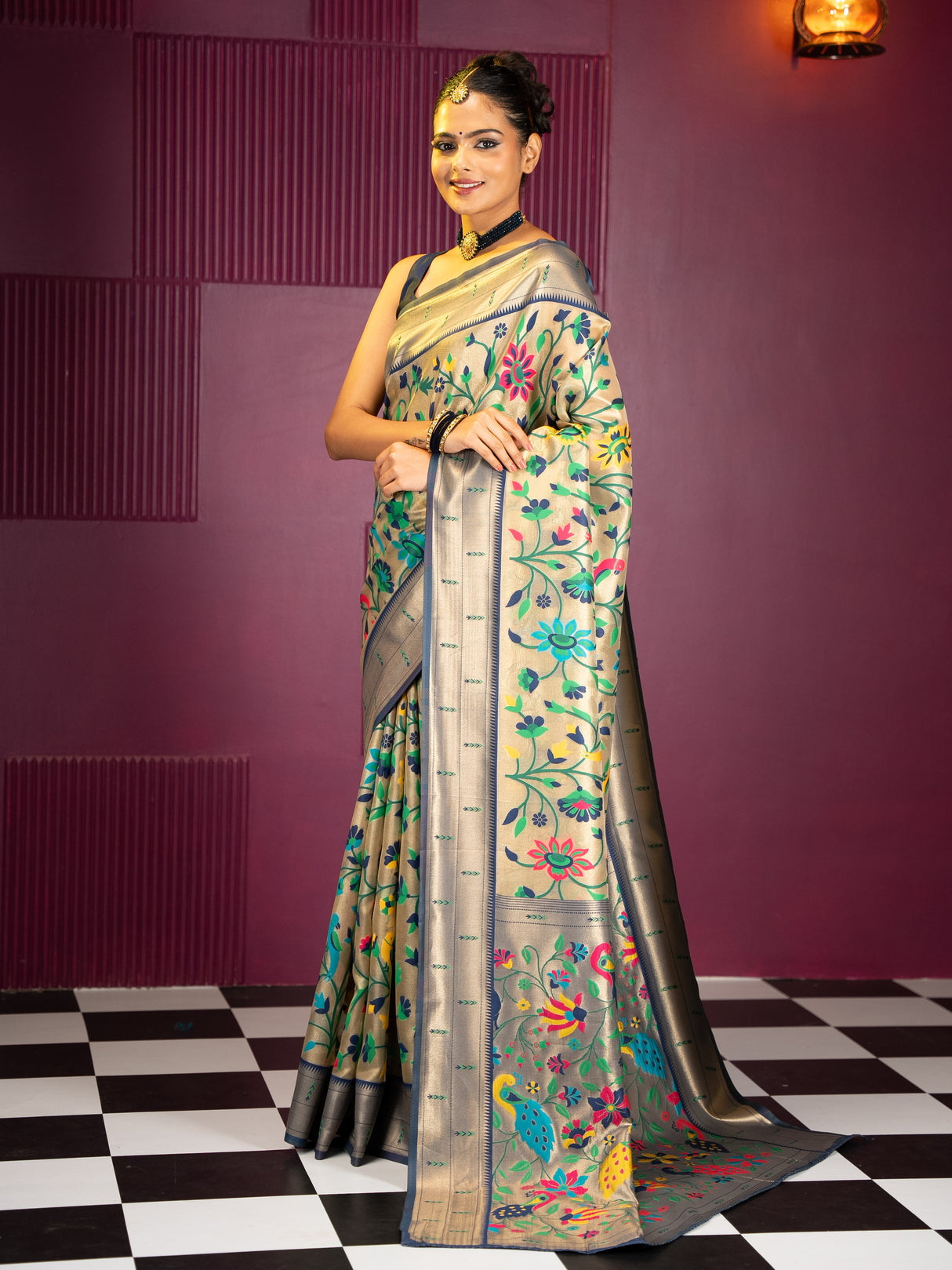 Mimosa Women's Woven Design Banarasi Style Art Silk Saree With Blouse Piece : SA00001950NVFREE