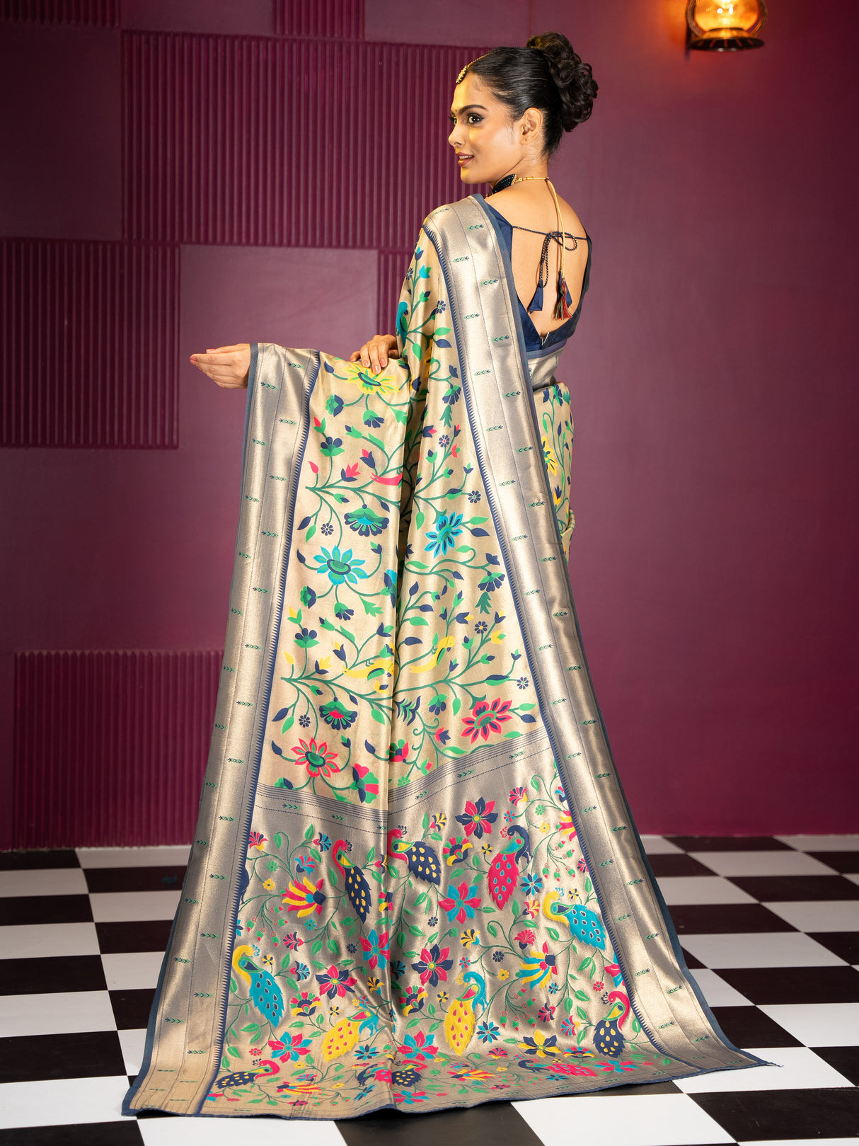 Mimosa Women's Woven Design Banarasi Style Art Silk Saree With Blouse Piece : SA00001950NVFREE