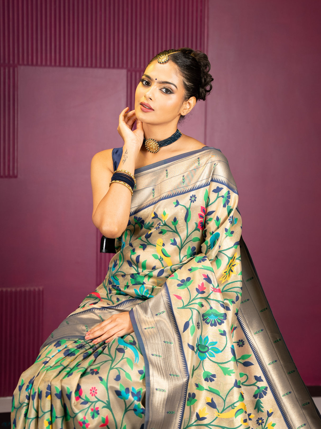 Mimosa Women's Woven Design Banarasi Style Art Silk Saree With Blouse Piece : SA00001950NVFREE