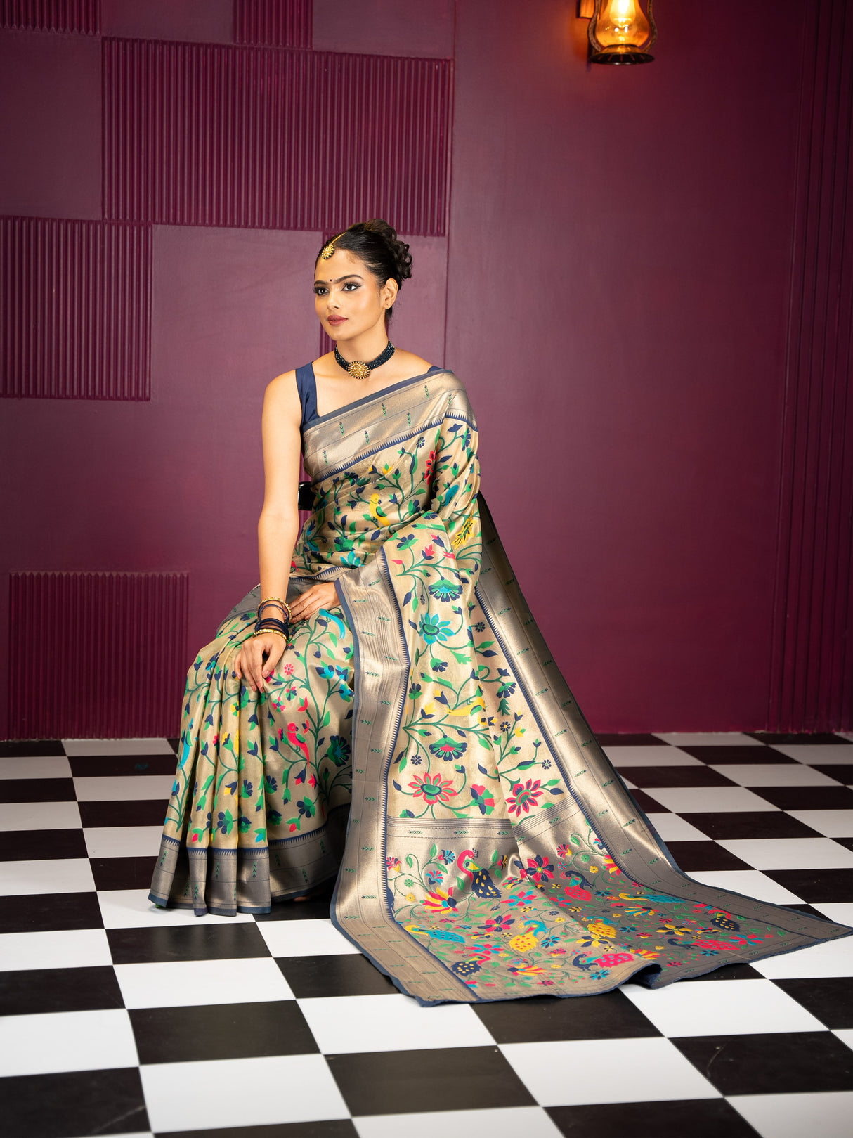 Mimosa Women's Woven Design Banarasi Style Art Silk Saree With Blouse Piece : SA00001950NVFREE