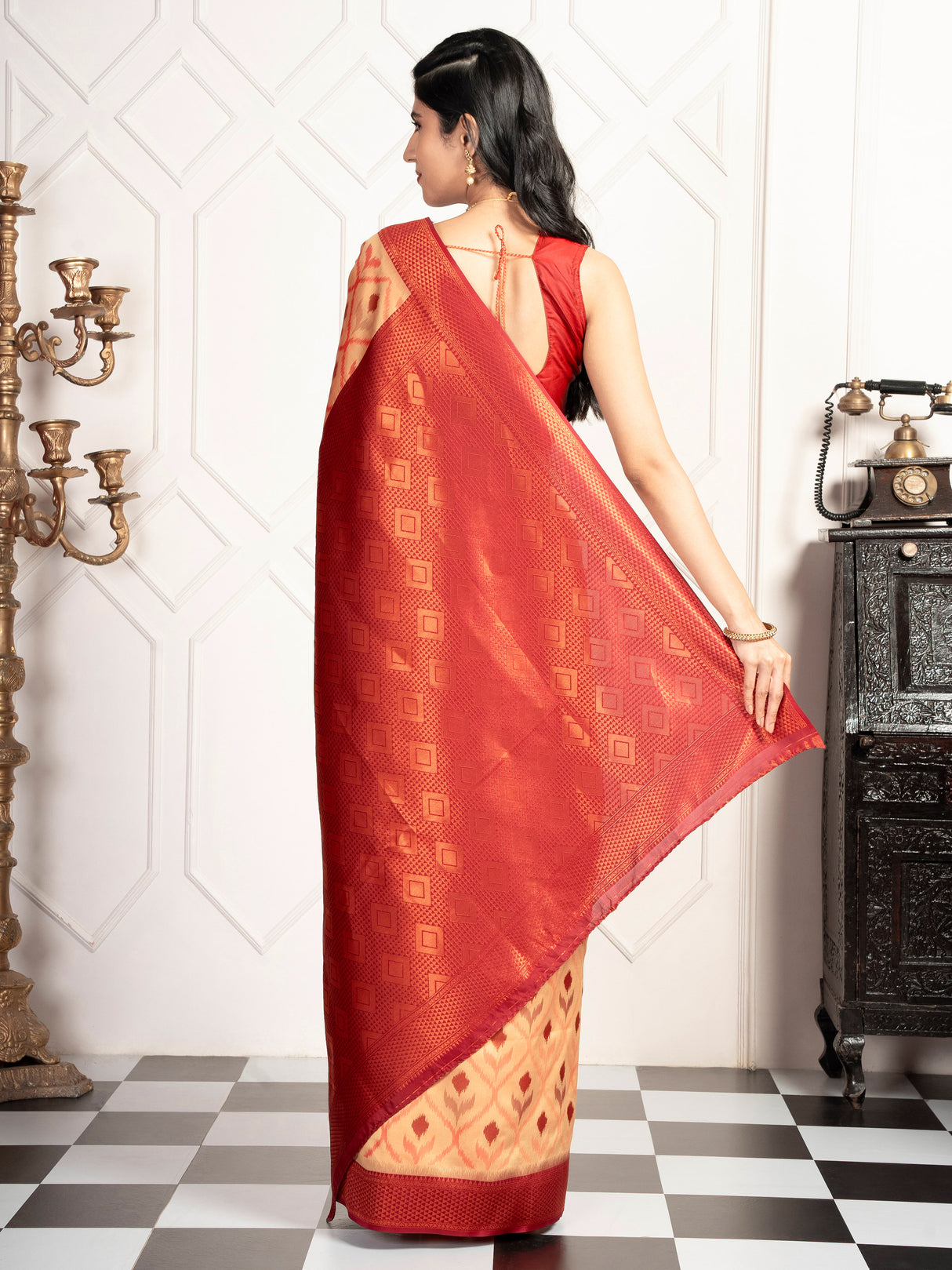 Mimosa Women's Woven Design Pochampally Style Art Silk Saree With Blouse Piece : SA00001953CKFREE