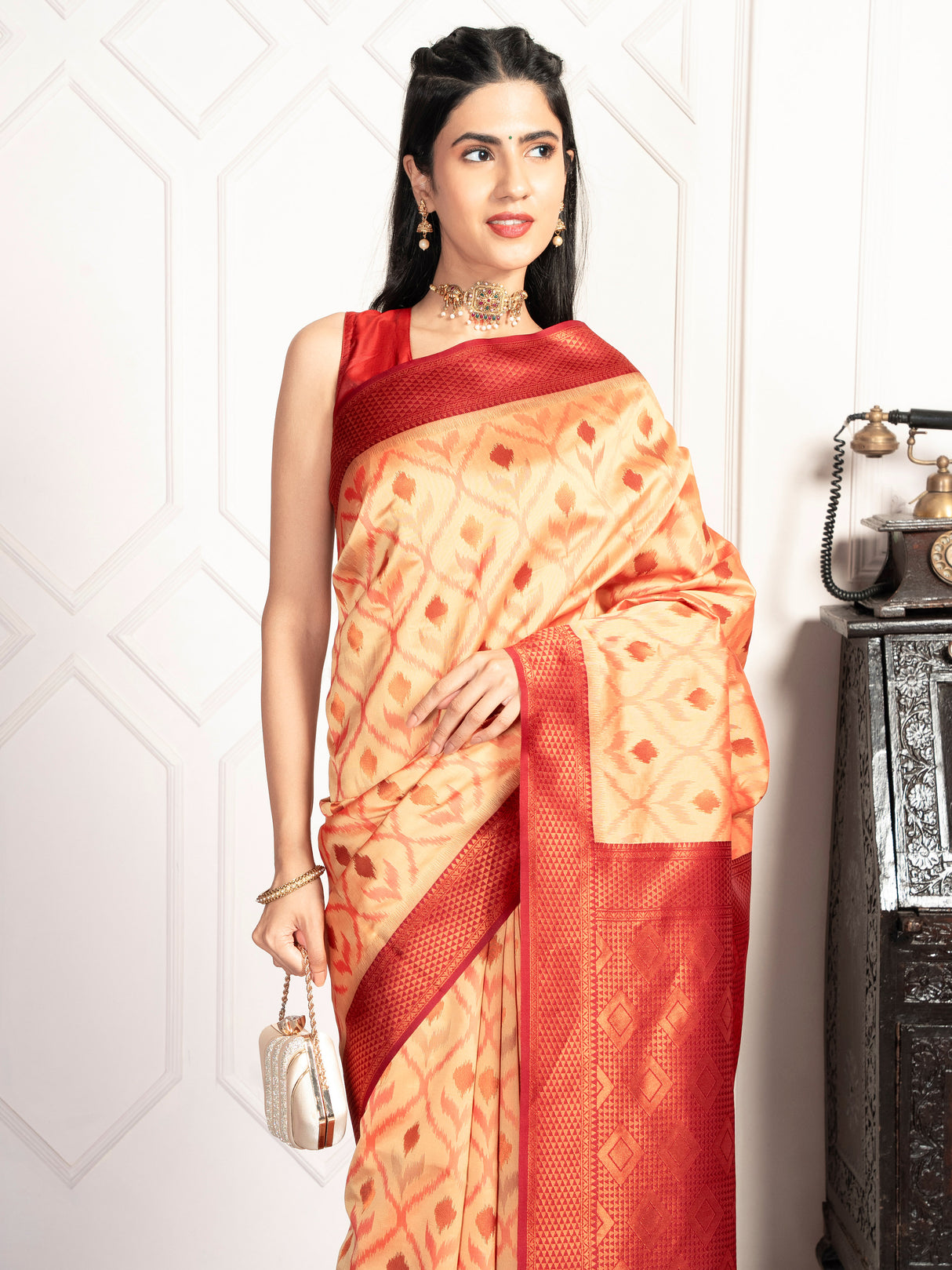 Mimosa Women's Woven Design Pochampally Style Art Silk Saree With Blouse Piece : SA00001953CKFREE