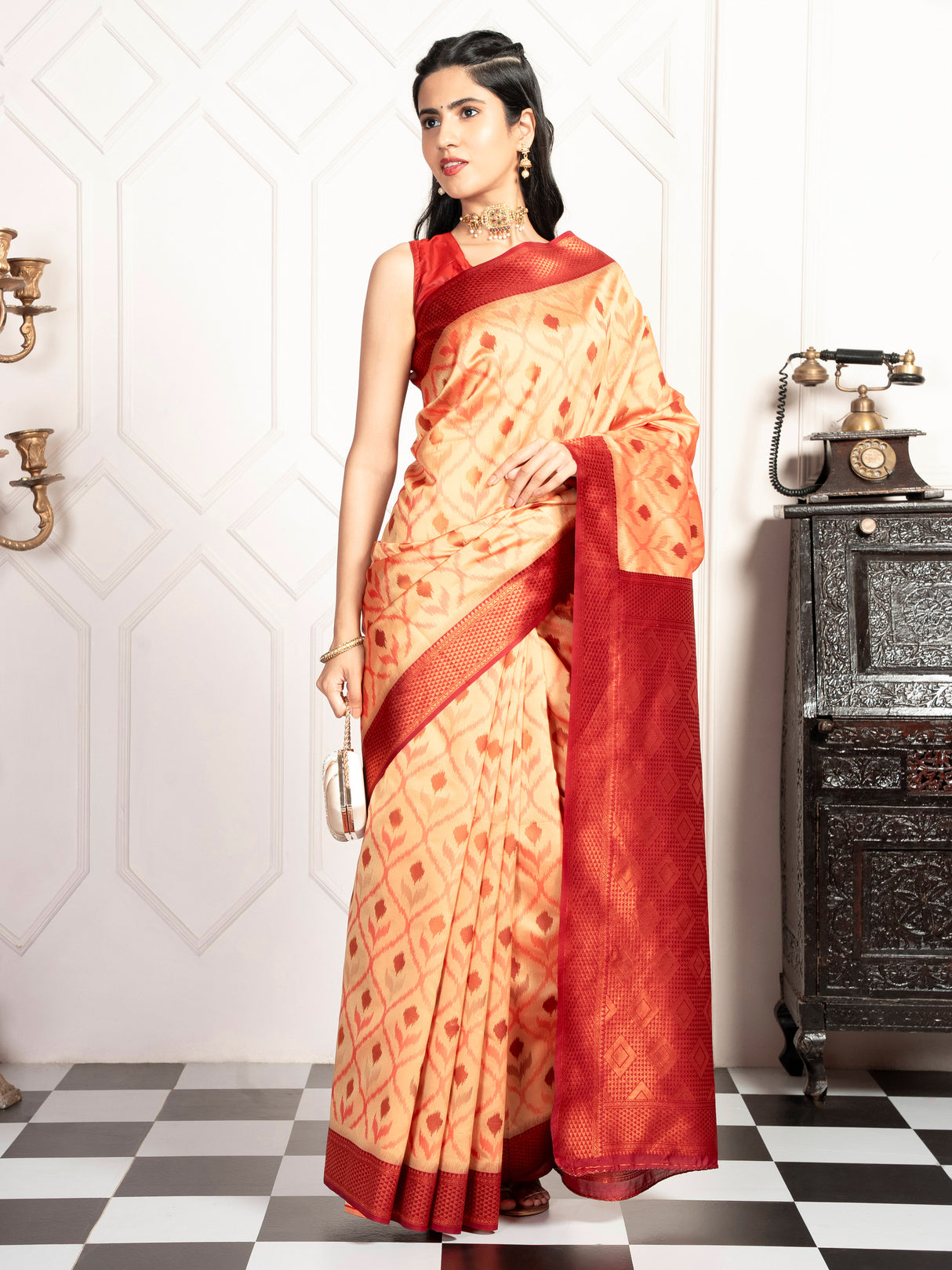 Mimosa Women's Woven Design Pochampally Style Art Silk Saree With Blouse Piece : SA00001953CKFREE