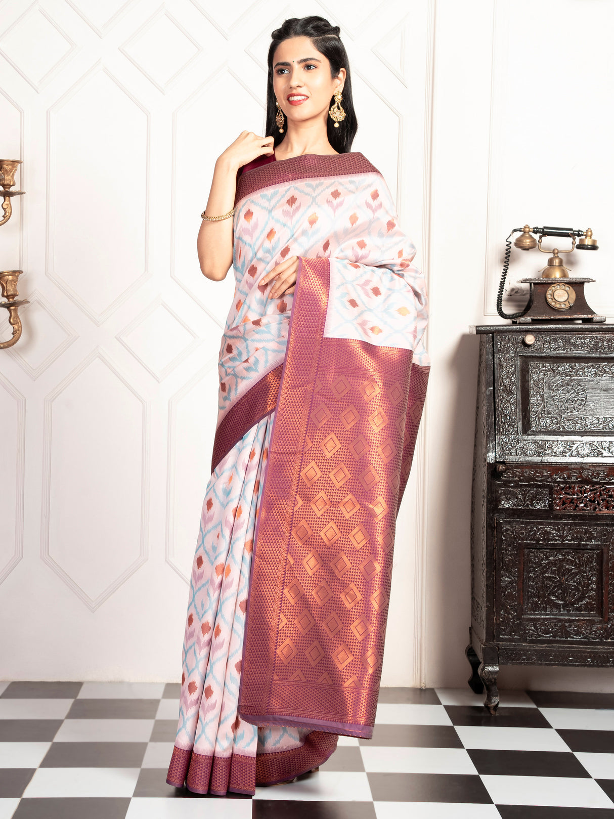 Mimosa Women's Woven Design Pochampally Style Art Silk Saree With Blouse Piece : SA00001953PNKFREE