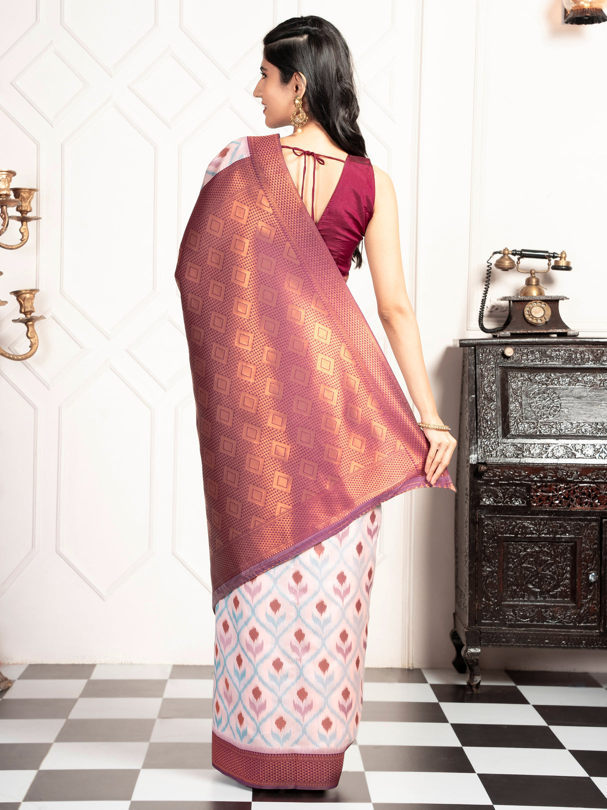 Mimosa Women's Woven Design Pochampally Style Art Silk Saree With Blouse Piece : SA00001953PNKFREE