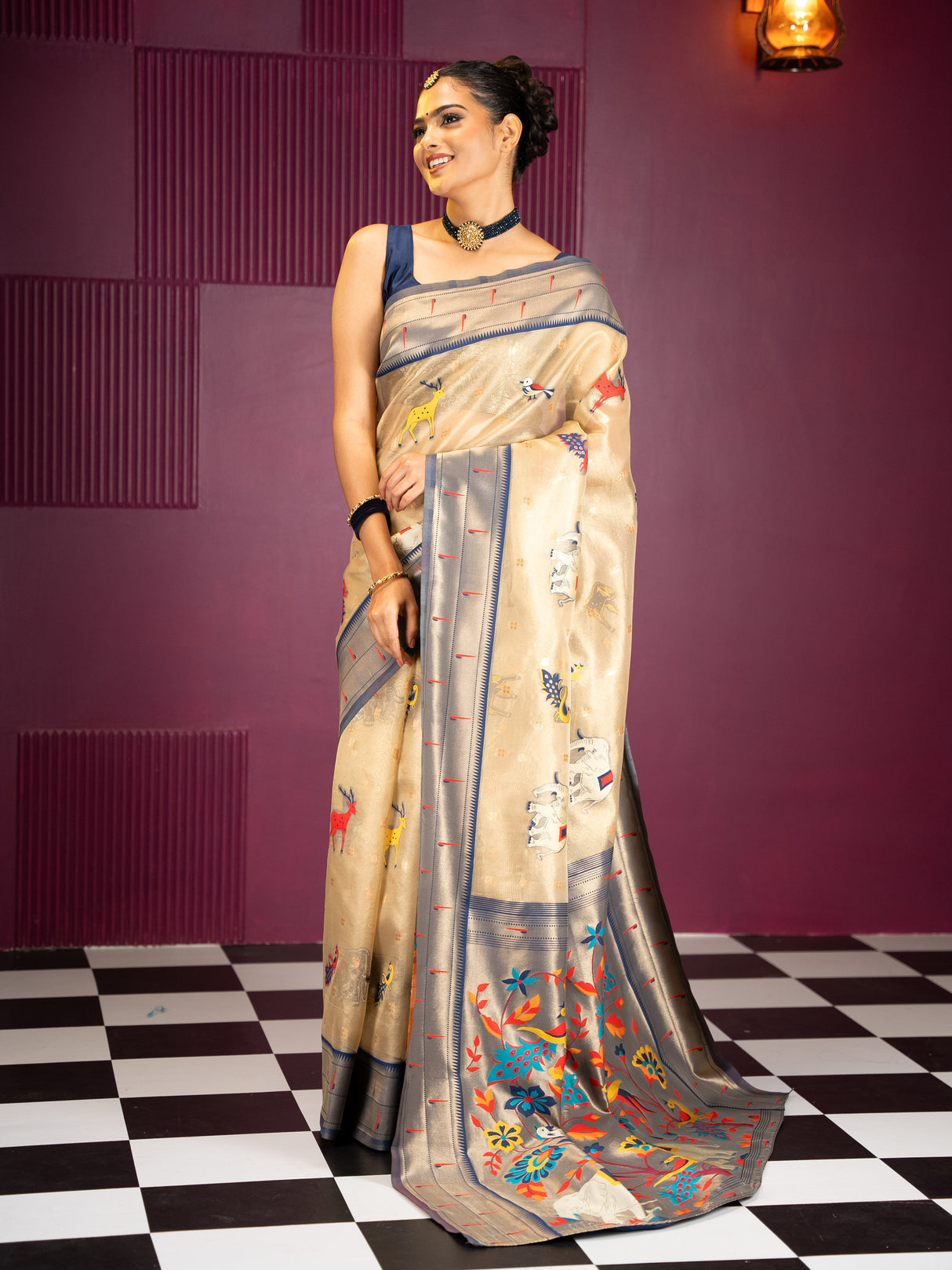 Mimosa Women's Woven Design Banarasi Style Art Silk Saree With Blouse Piece : SA00001954NVFREE