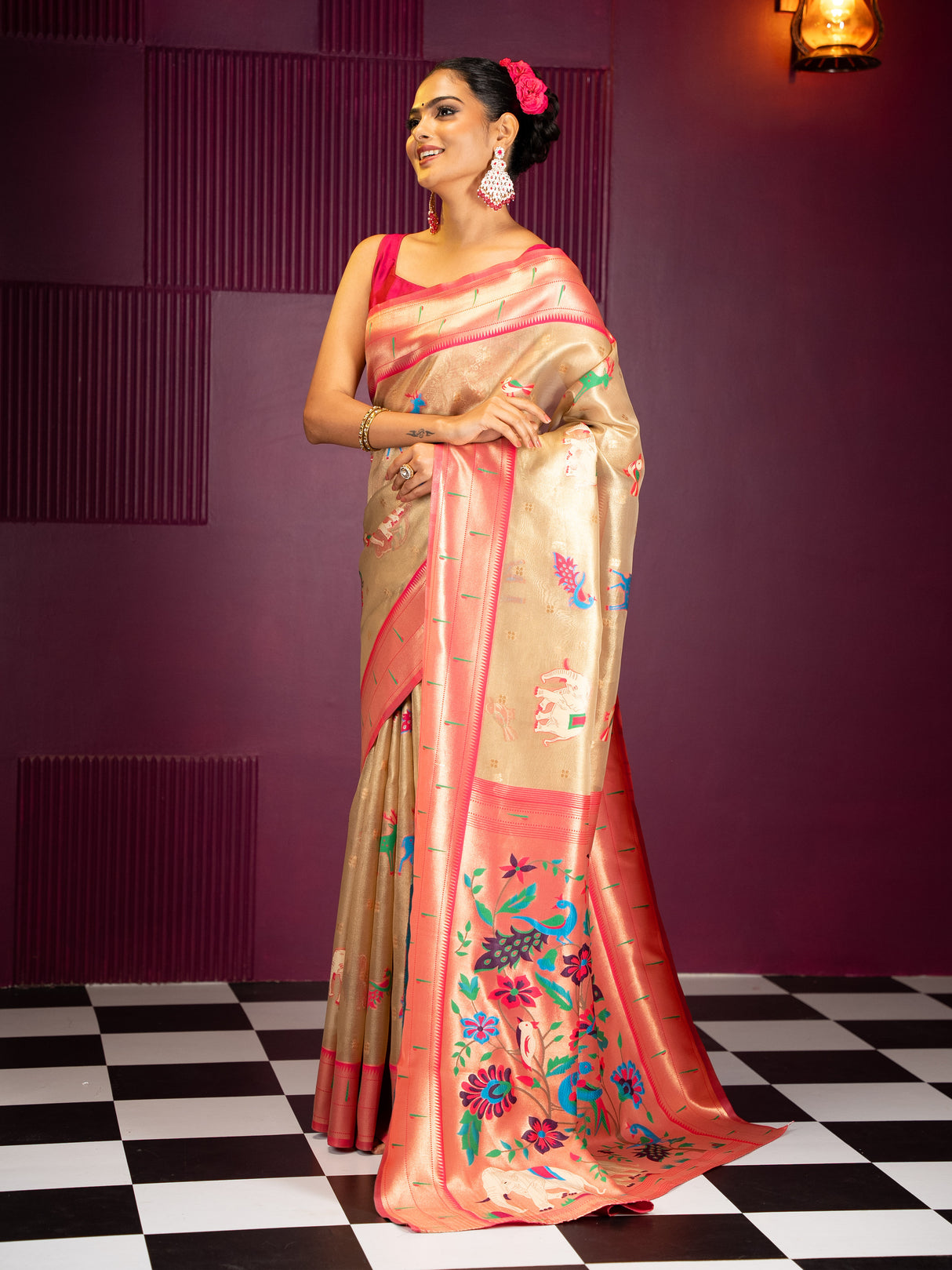 Mimosa Women's Woven Design Banarasi Style Art Silk Saree With Blouse Piece : SA00001954RNFREE