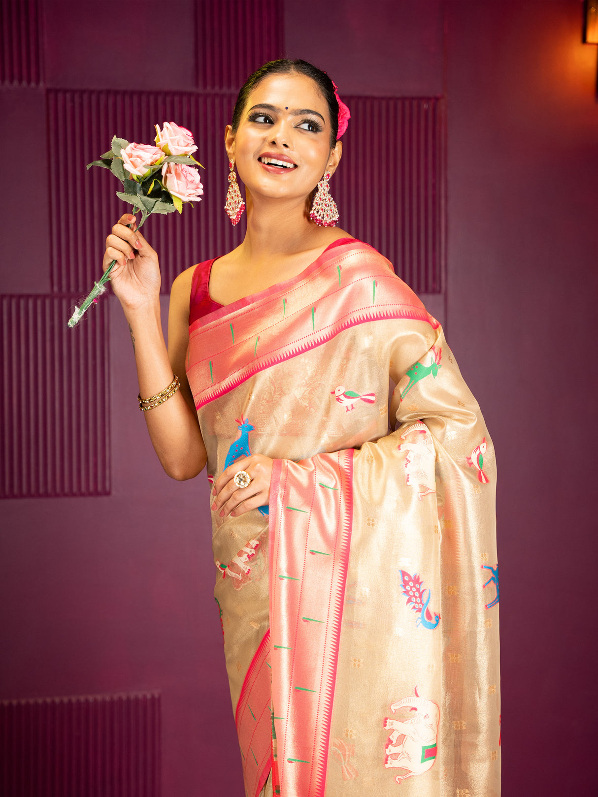 Mimosa Women's Woven Design Banarasi Style Art Silk Saree With Blouse Piece : SA00001954RNFREE