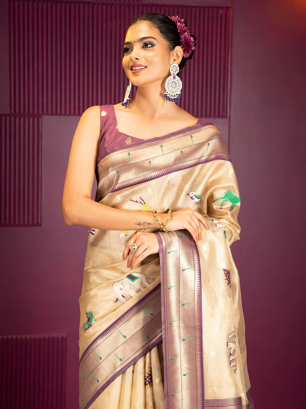 Mimosa Women's Woven Design Banarasi Style Art Silk Saree With Blouse Piece : SA00001954WNFREE