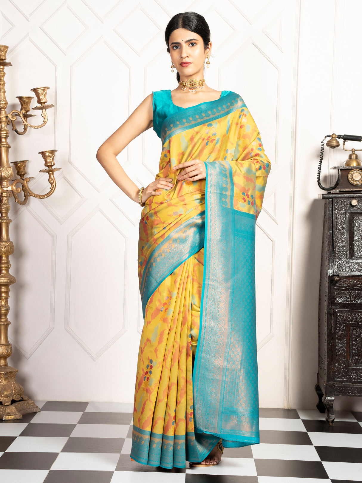 Mimosa Women's Woven Design Pochampally Style Art Silk Saree With Blouse Piece : SA00001983OLFREE