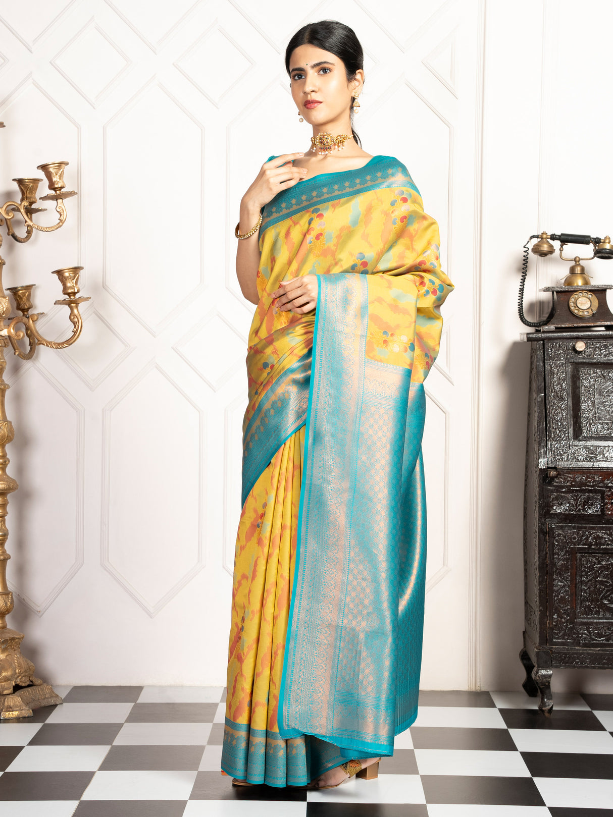 Mimosa Women's Woven Design Pochampally Style Art Silk Saree With Blouse Piece : SA00001983OLFREE