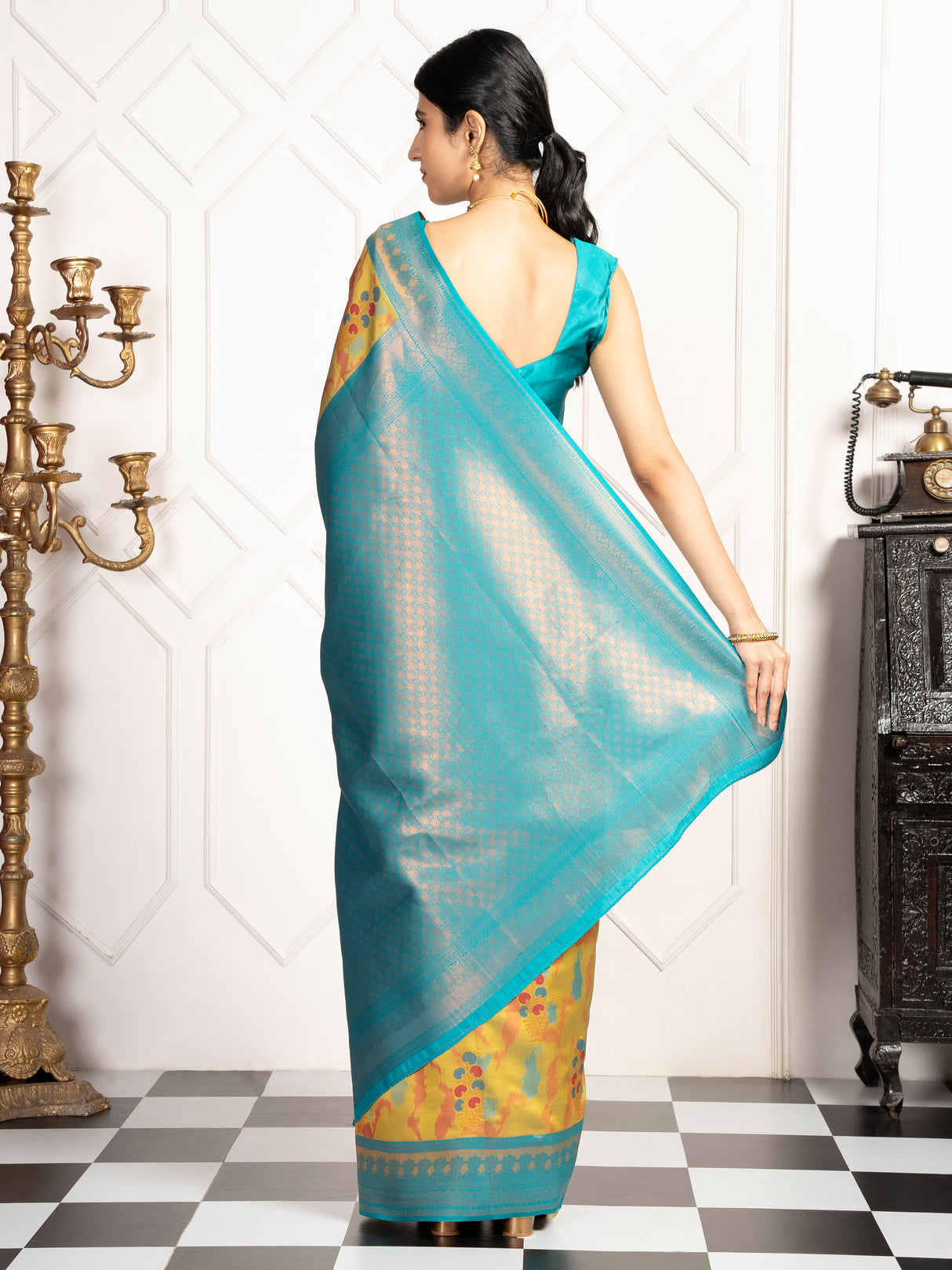 Mimosa Women's Woven Design Pochampally Style Art Silk Saree With Blouse Piece : SA00001983OLFREE
