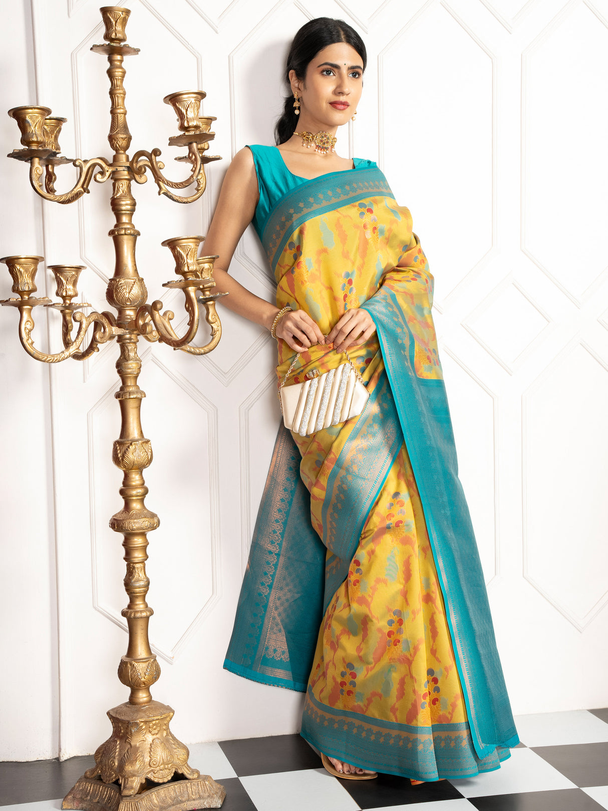 Mimosa Women's Woven Design Pochampally Style Art Silk Saree With Blouse Piece : SA00001983OLFREE