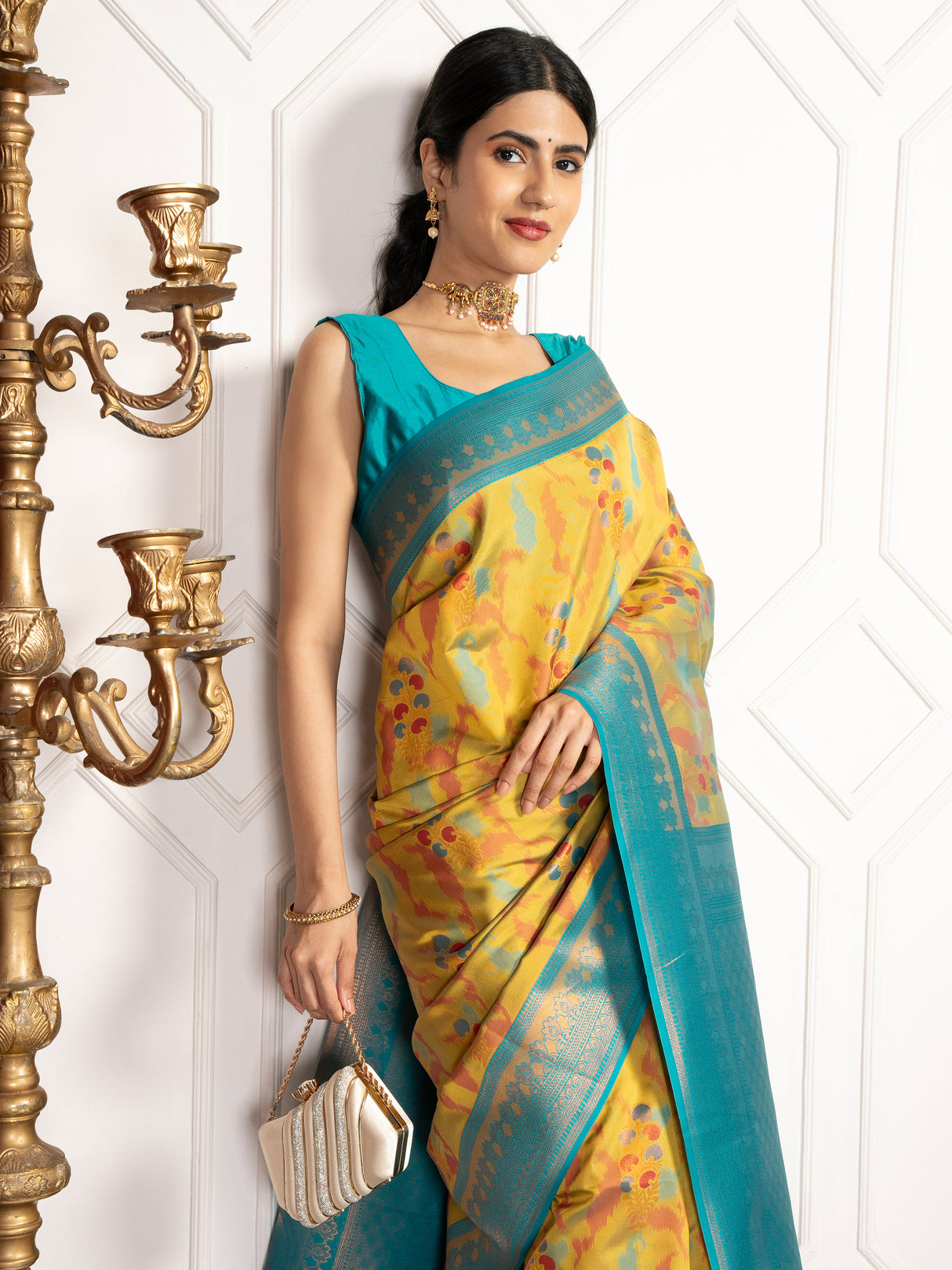 Mimosa Women's Woven Design Pochampally Style Art Silk Saree With Blouse Piece : SA00001983OLFREE