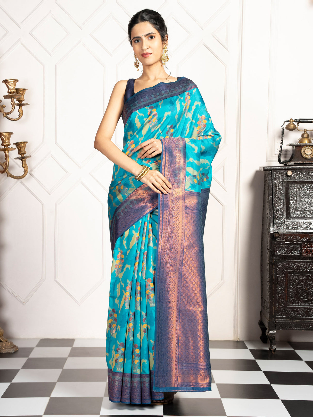 Mimosa Women's Woven Design Pochampally Style Art Silk Saree With Blouse Piece : SA00001983SFFREE