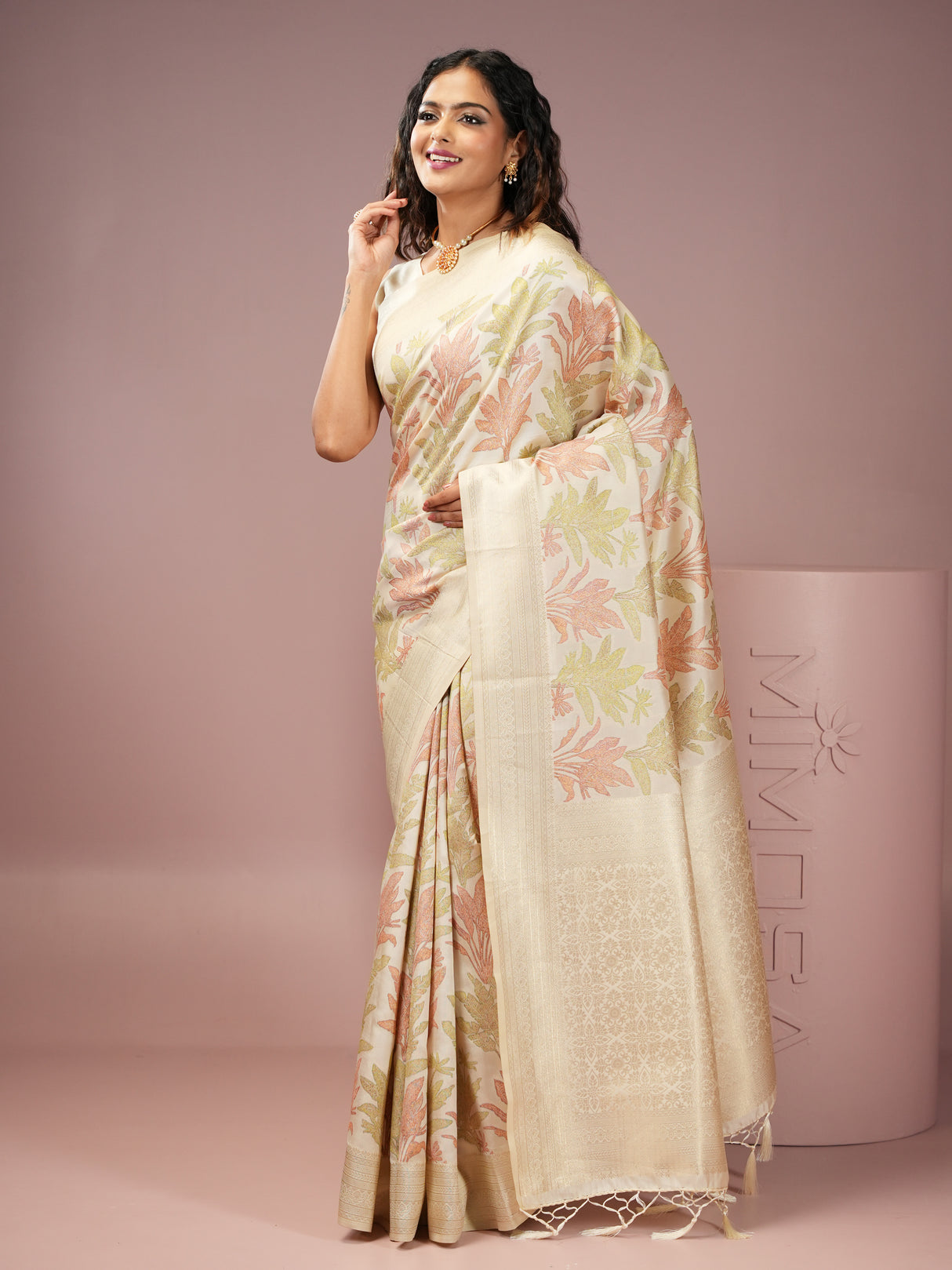 Mimosa Women's Woven Design Banarasi Style Art Silk Saree With Blouse Piece : SA00001987WHFREE