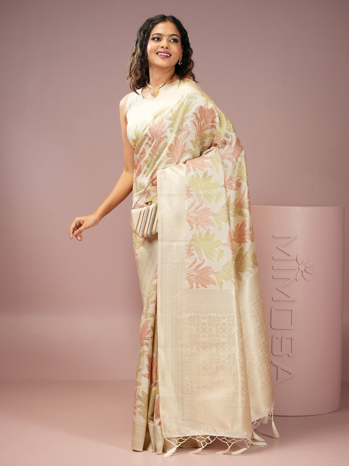 Mimosa Women's Woven Design Banarasi Style Art Silk Saree With Blouse Piece : SA00001987WHFREE