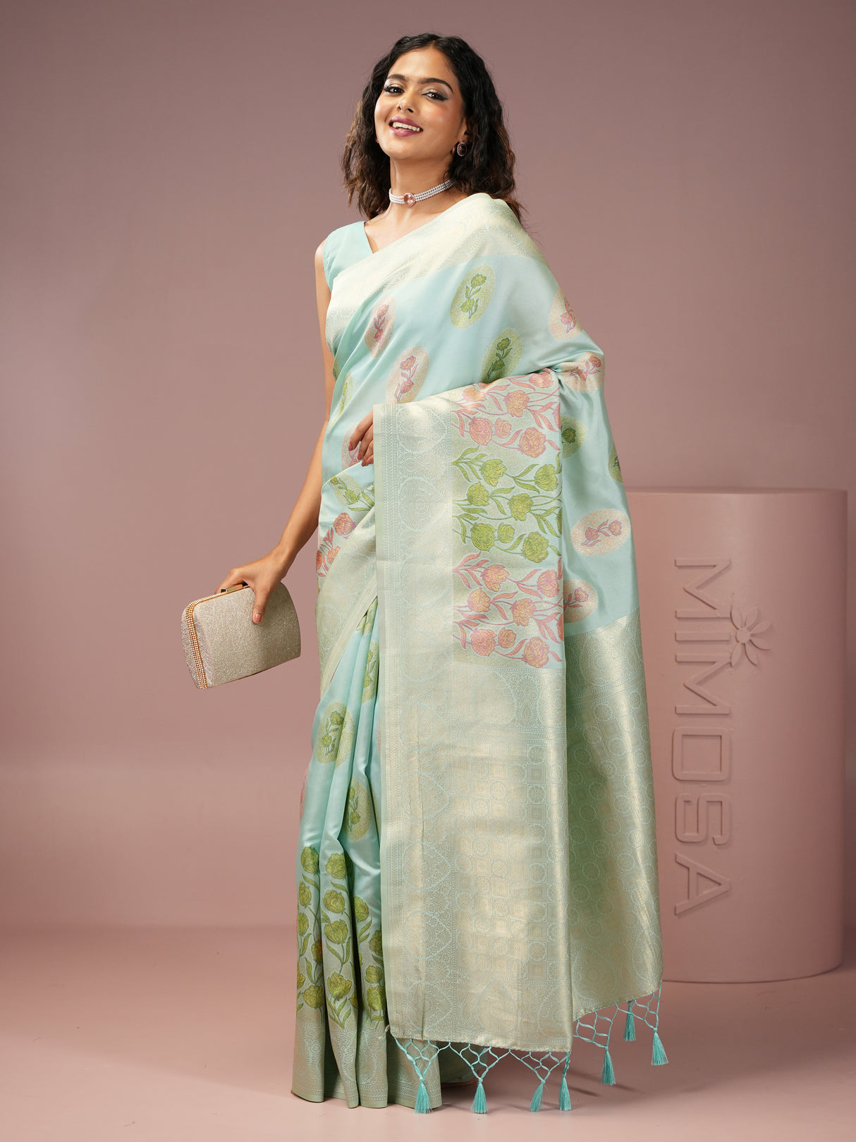 Mimosa Women's Woven Design Banarasi Style Art Silk Saree With Blouse Piece : SA00001990BLUFREE