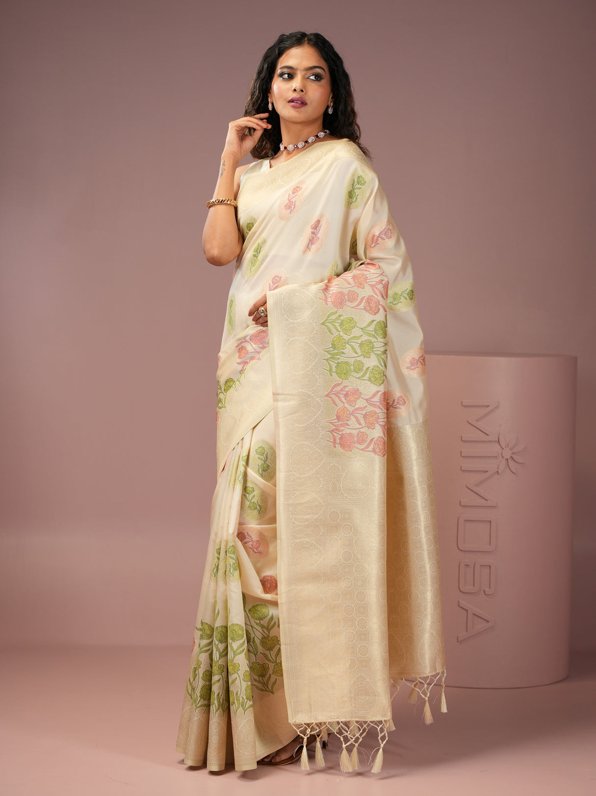 Mimosa Women's Woven Design Banarasi Style Art Silk Saree With Blouse Piece : SA00001990WHFREE