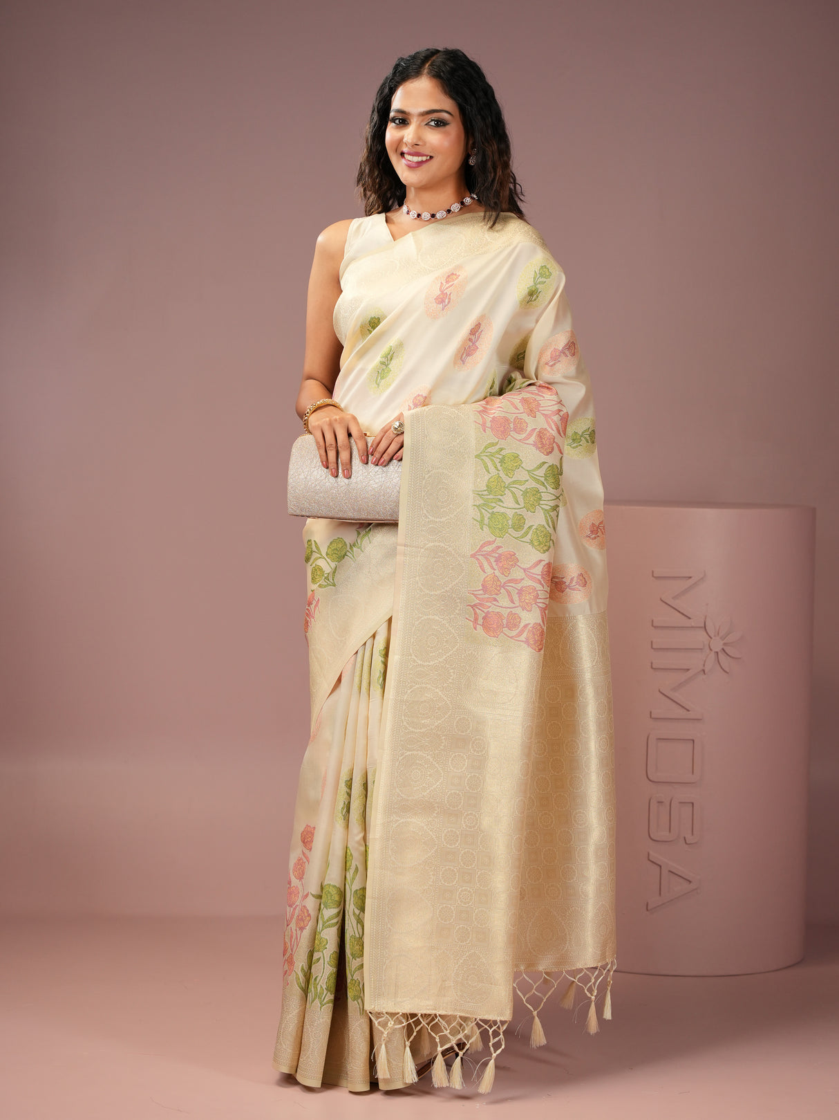 Mimosa Women's Woven Design Banarasi Style Art Silk Saree With Blouse Piece : SA00001990WHFREE