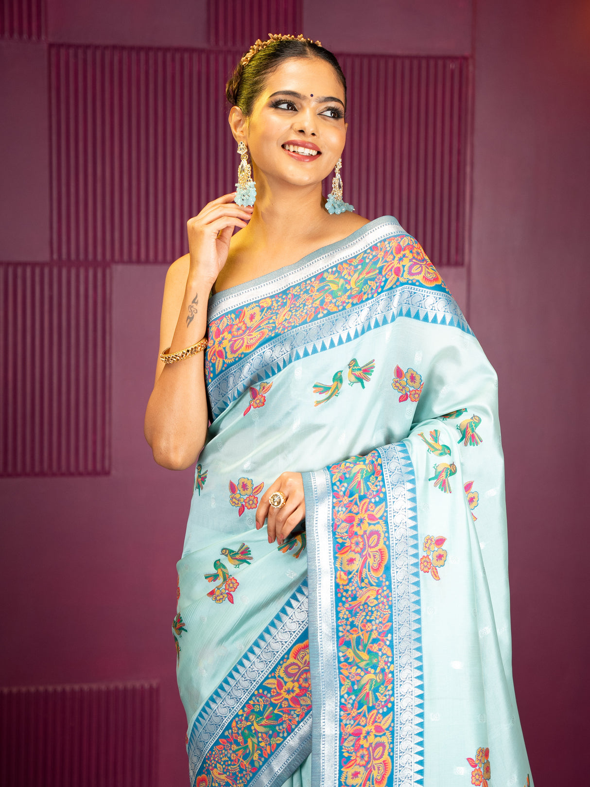 Mimosa Women's Woven Design Banarasi Style Art Silk Saree With Blouse Piece : SA00001992BLUFREE