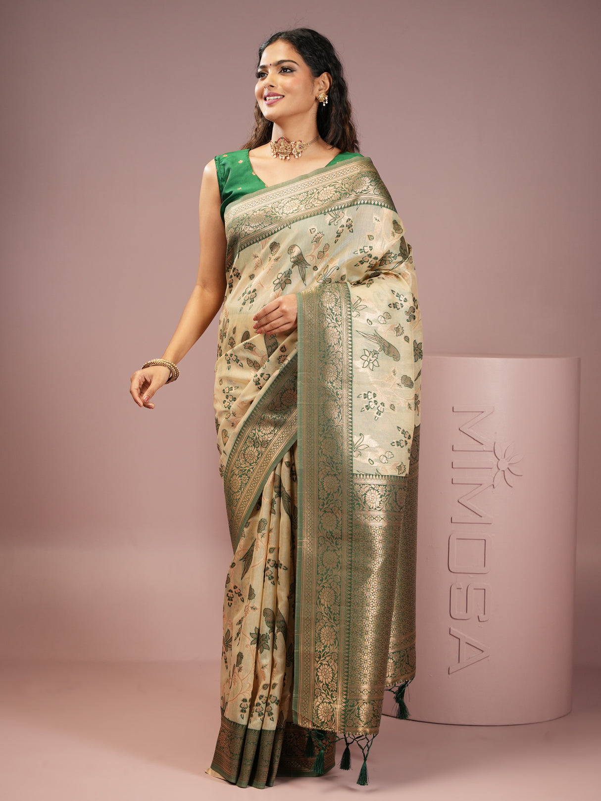 Mimosa Women's Woven Design Banarasi Style Art Silk Saree With Blouse Piece : SA00001999GRNFREE