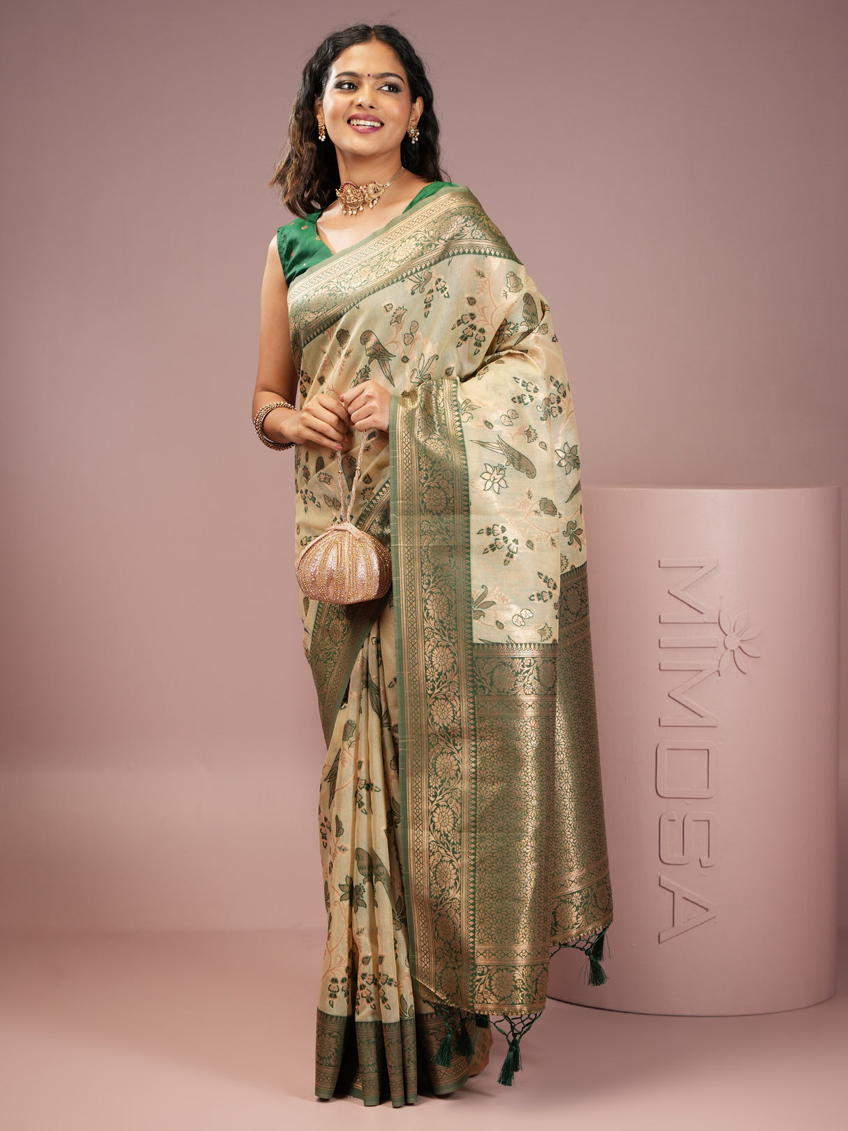 Mimosa Women's Woven Design Banarasi Style Art Silk Saree With Blouse Piece : SA00001999GRNFREE