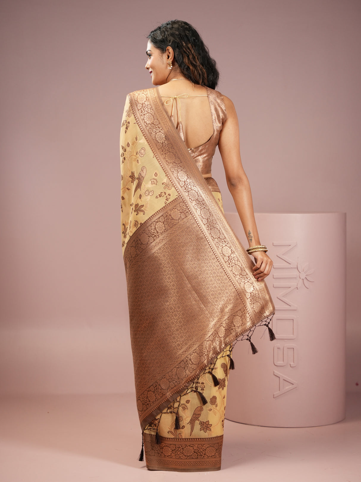 Mimosa Women's Woven Design Banarasi Style Art Silk Saree With Blouse Piece : SA00001999IVRFREE