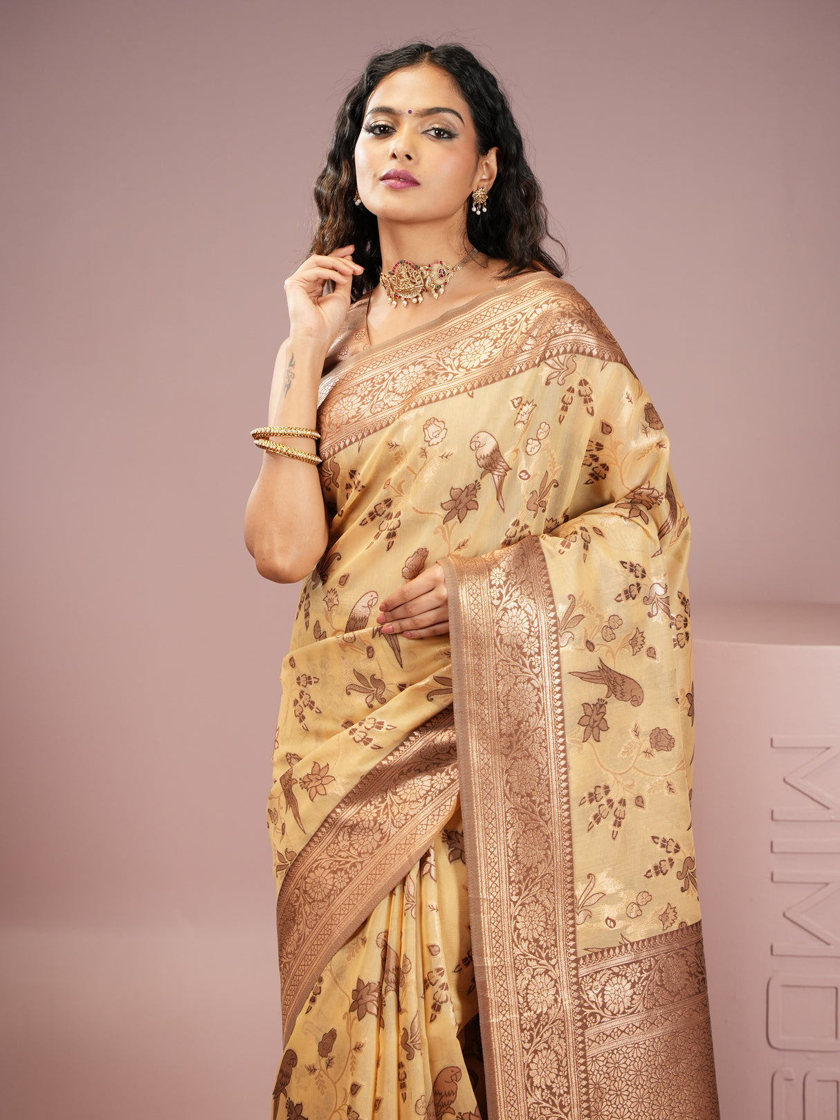 Mimosa Women's Woven Design Banarasi Style Art Silk Saree With Blouse Piece : SA00001999IVRFREE