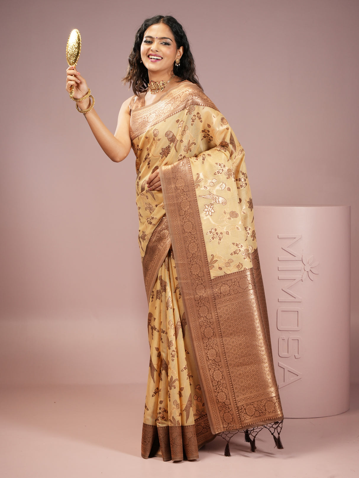 Mimosa Women's Woven Design Banarasi Style Art Silk Saree With Blouse Piece : SA00001999IVRFREE