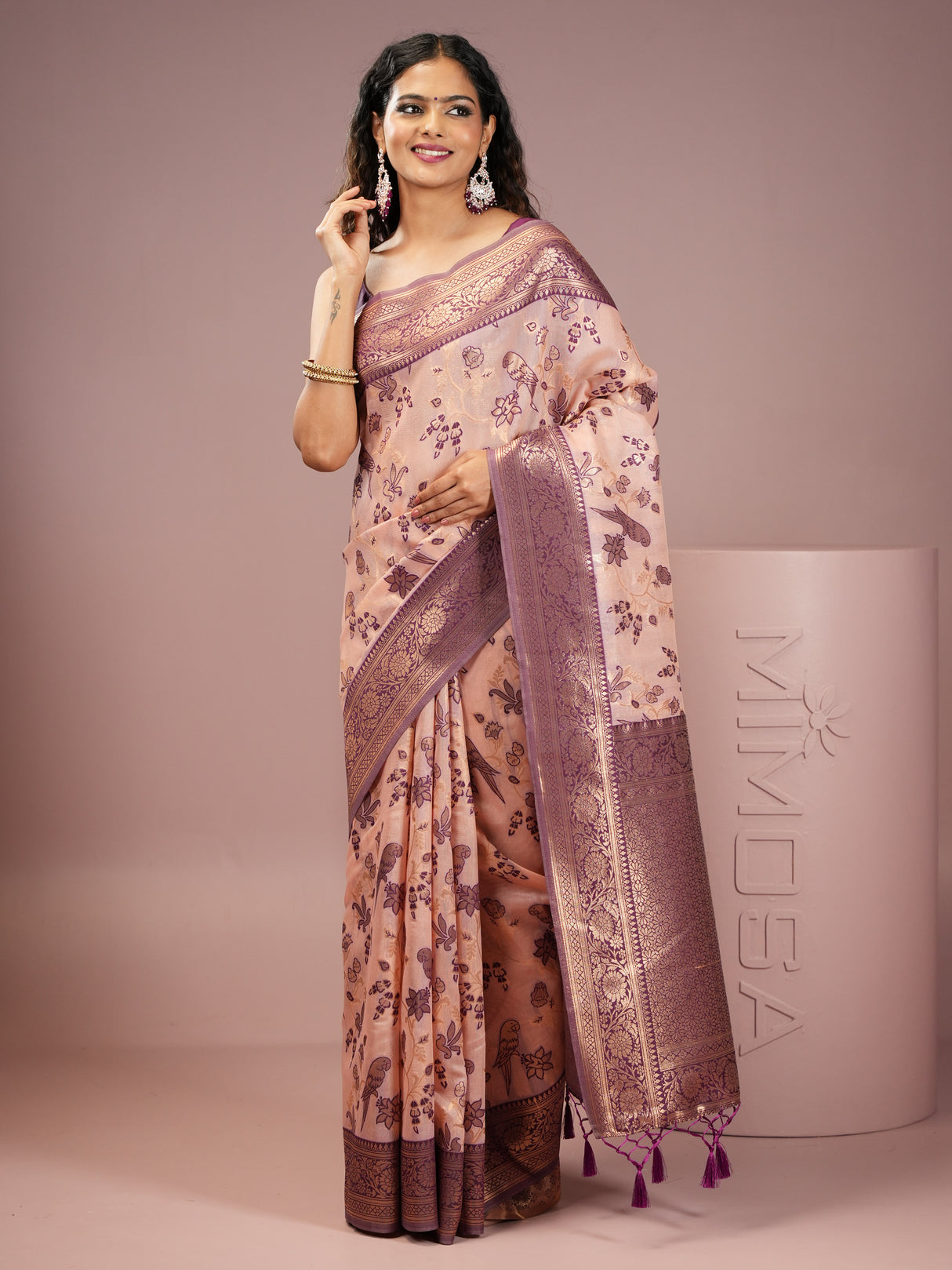 Mimosa Women's Woven Design Banarasi Style Art Silk Saree With Blouse Piece : SA00001999PNKFREE