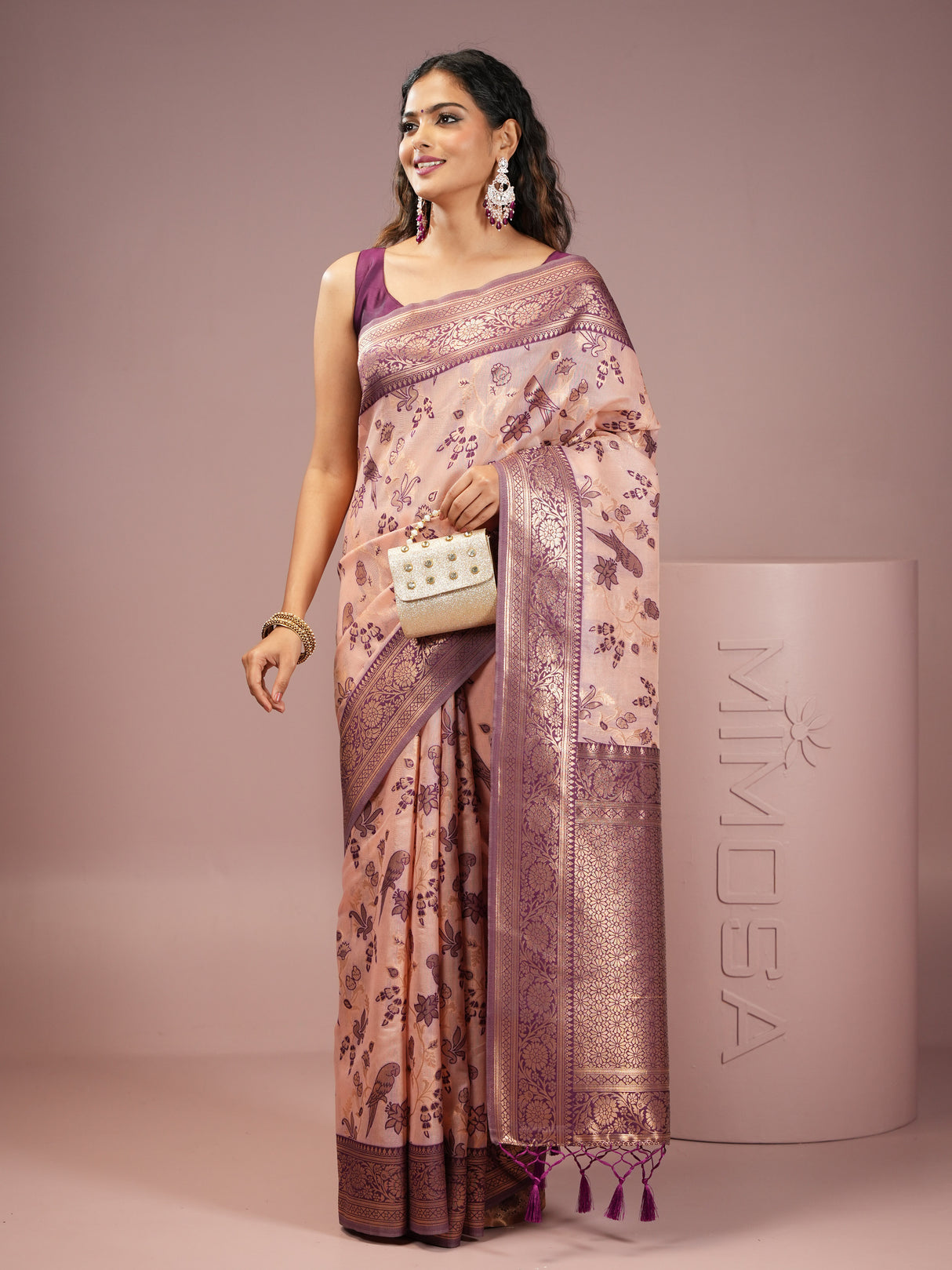 Mimosa Women's Woven Design Banarasi Style Art Silk Saree With Blouse Piece : SA00001999PNKFREE