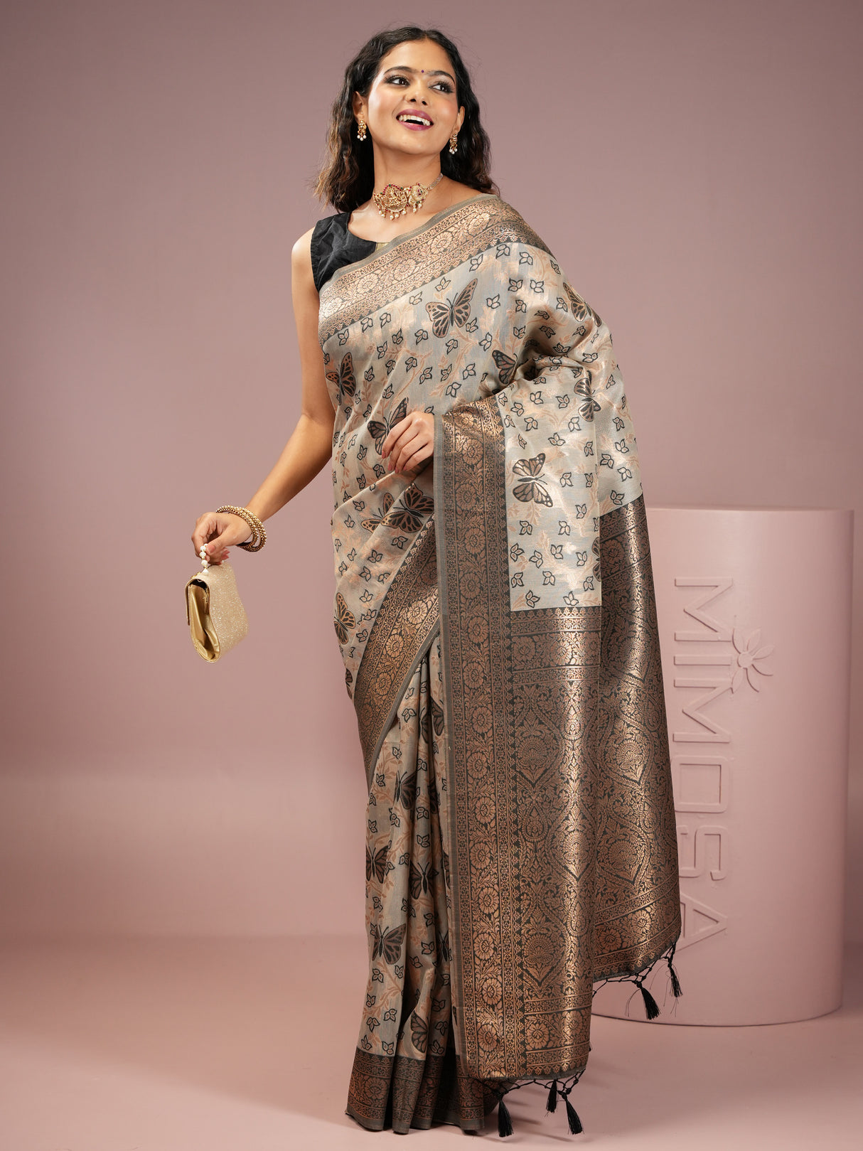 Mimosa Women's Woven Design Banarasi Style Art Silk Saree With Blouse Piece : SA00002000NVFREE