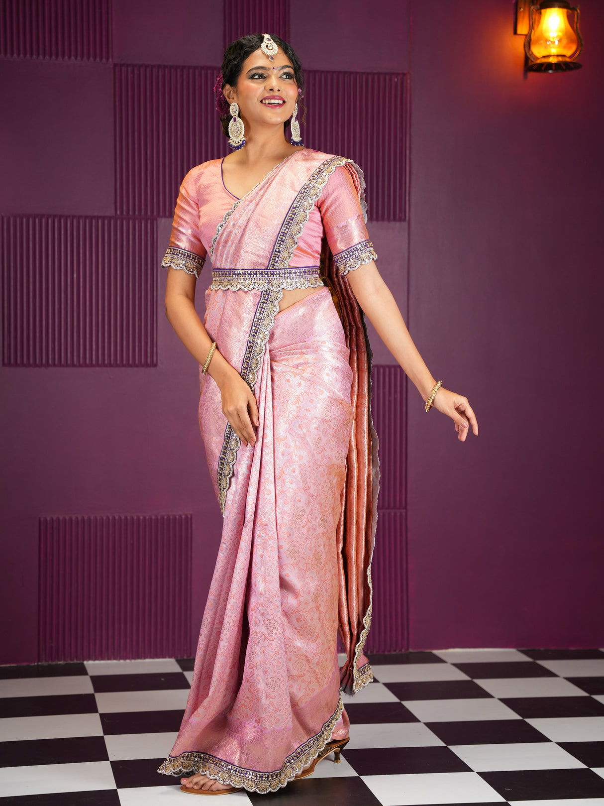 Mimosa Women's Woven Design Banarasi Style Art Silk Saree With Blouse Piece : SA00002002PNKFREE