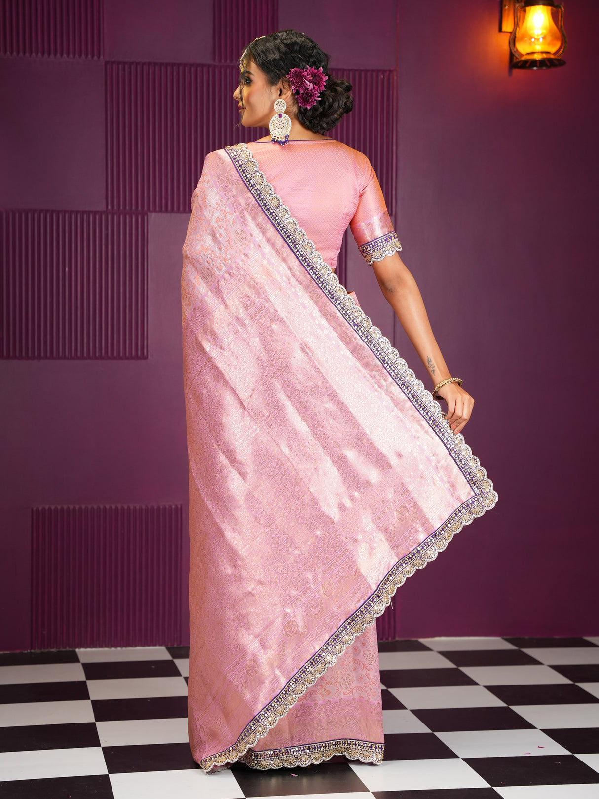 Mimosa Women's Woven Design Banarasi Style Art Silk Saree With Blouse Piece : SA00002002PNKFREE