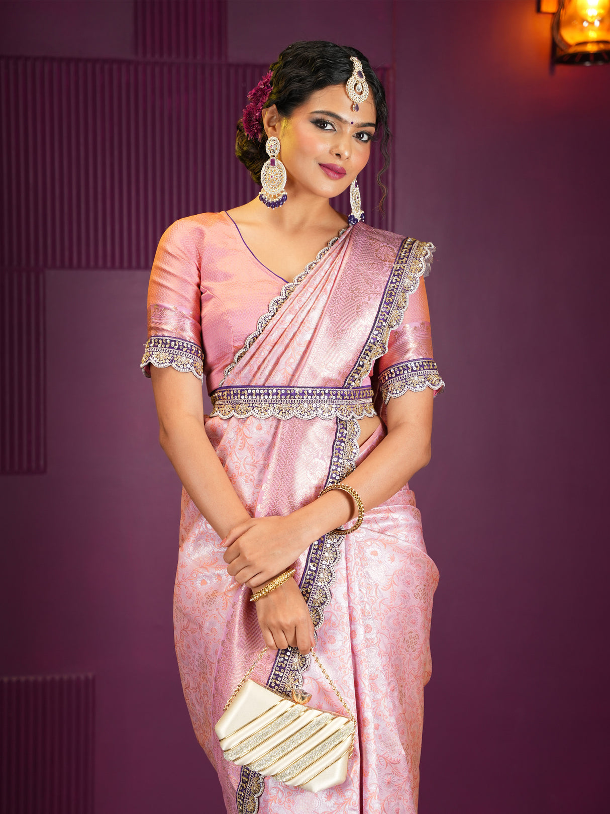 Mimosa Women's Woven Design Banarasi Style Art Silk Saree With Blouse Piece : SA00002002PNKFREE