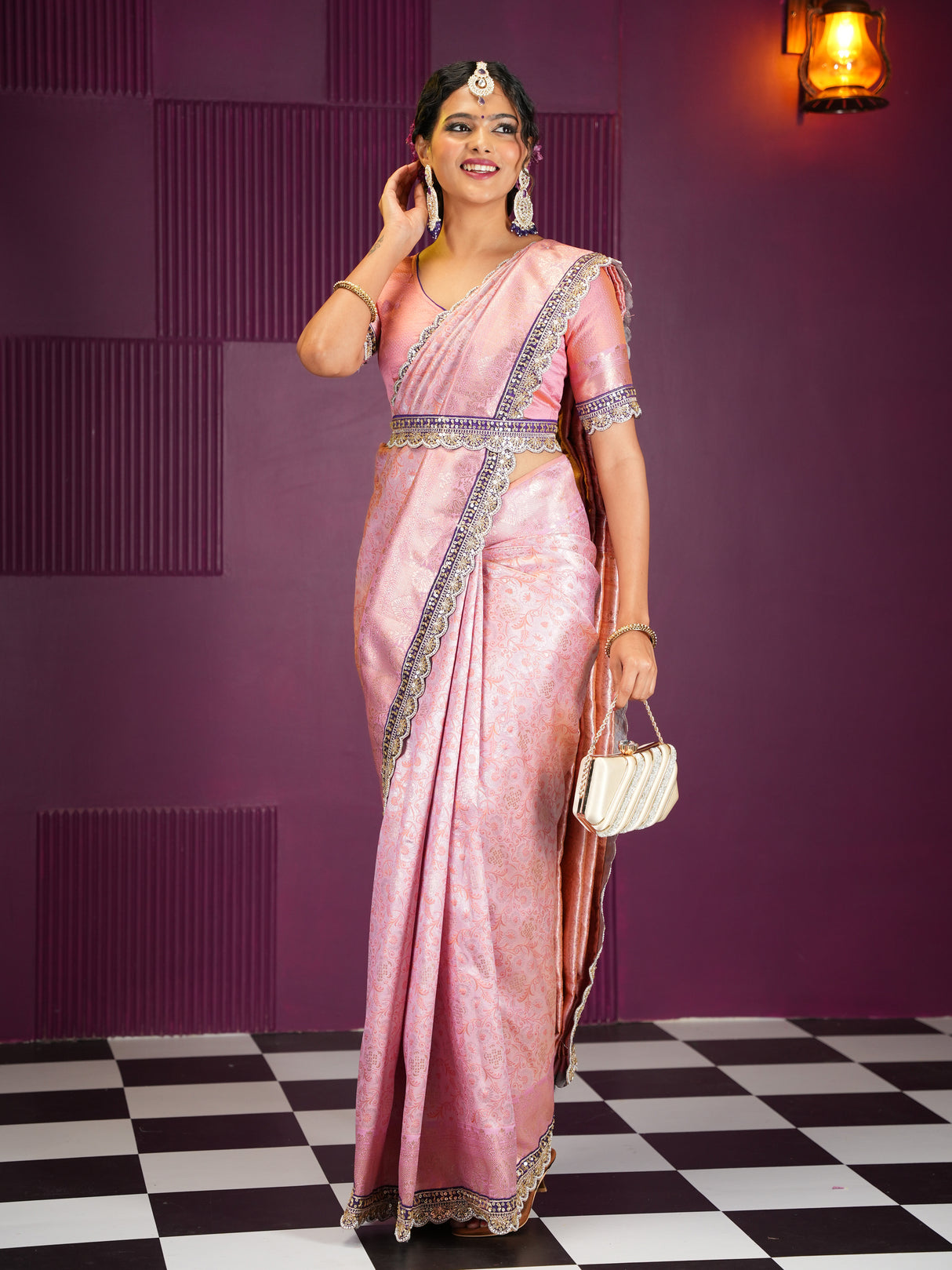 Mimosa Women's Woven Design Banarasi Style Art Silk Saree With Blouse Piece : SA00002002PNKFREE