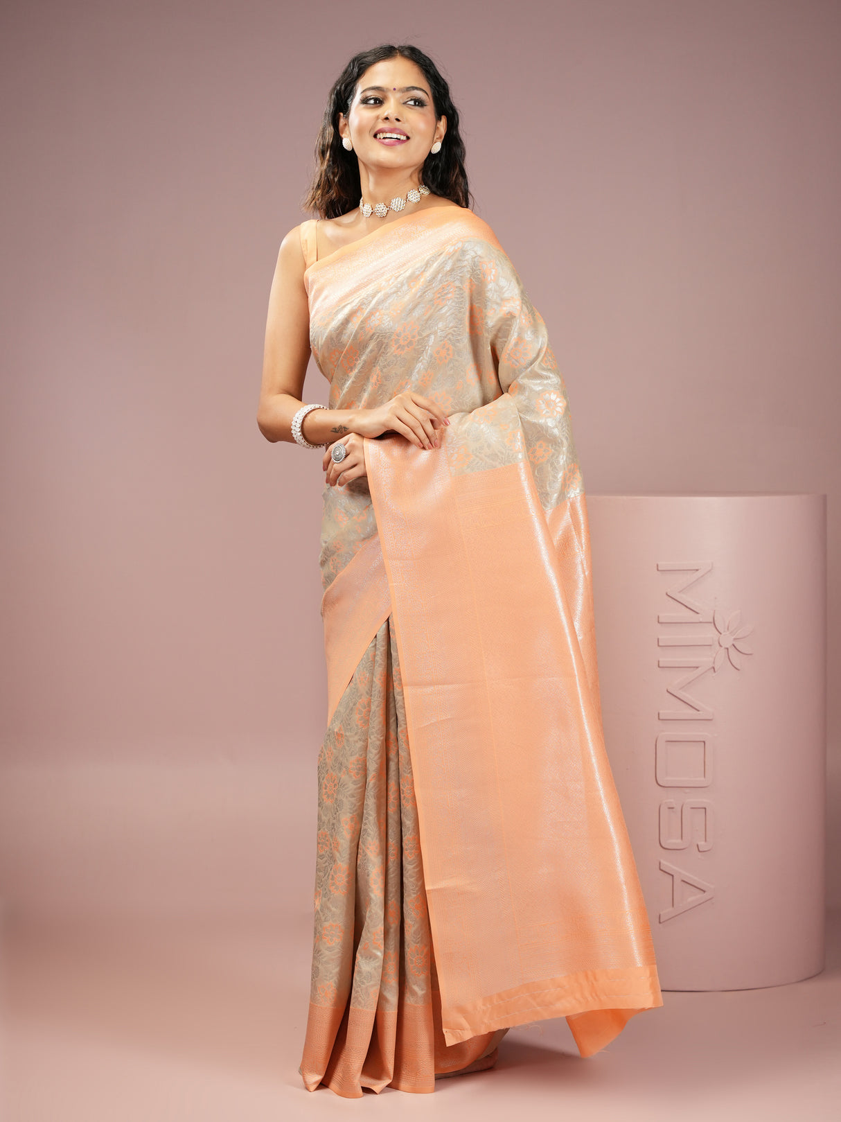 Mimosa Women's Woven Design Kanjivaram Style Art Silk Saree With Blouse Piece : SA00002003CKFREE