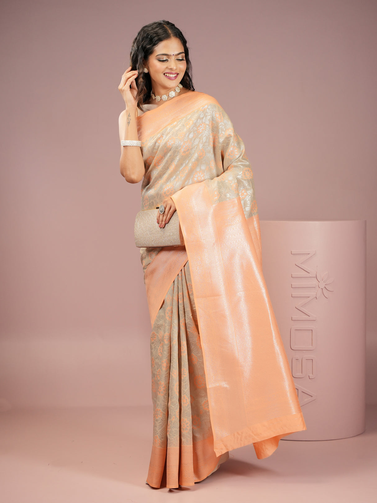 Mimosa Women's Woven Design Kanjivaram Style Art Silk Saree With Blouse Piece : SA00002003CKFREE