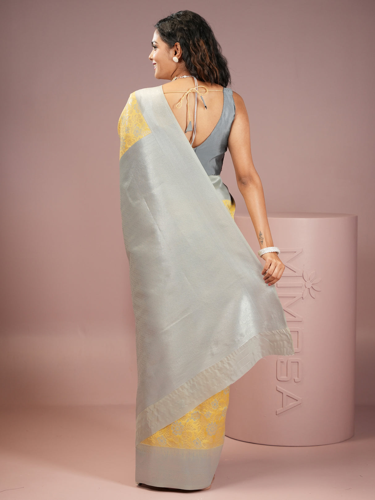 Mimosa Women's Woven Design Kanjivaram Style Art Silk Saree With Blouse Piece : SA00002003YLWFREE