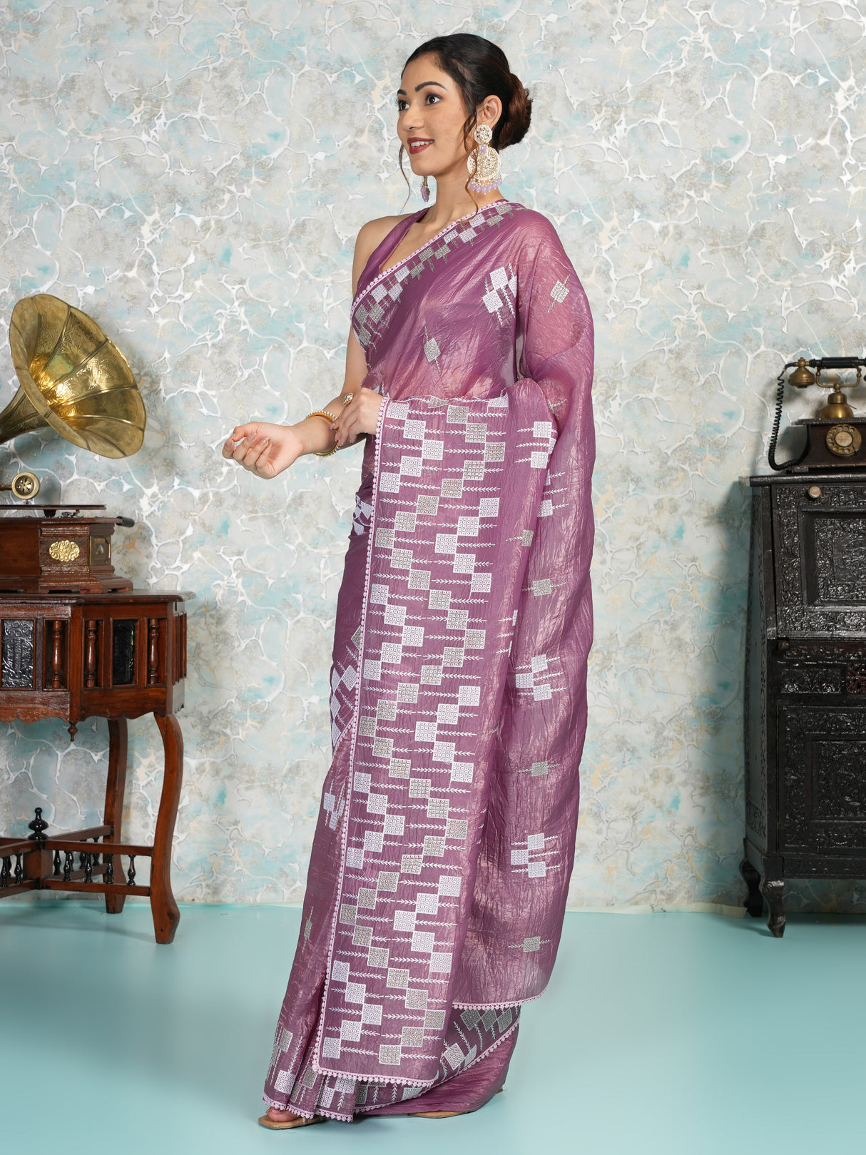 Mimosa Women's Woven Design Banarasi Style Tissue Crush Saree With Blouse Piece : SA00002009WNFREE